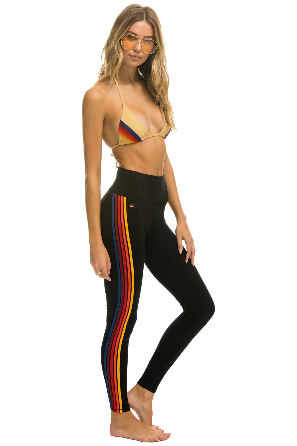 FULL LENGTH HI-RISE 5 STRIPE LEGGINGS - BLACK - Image 2