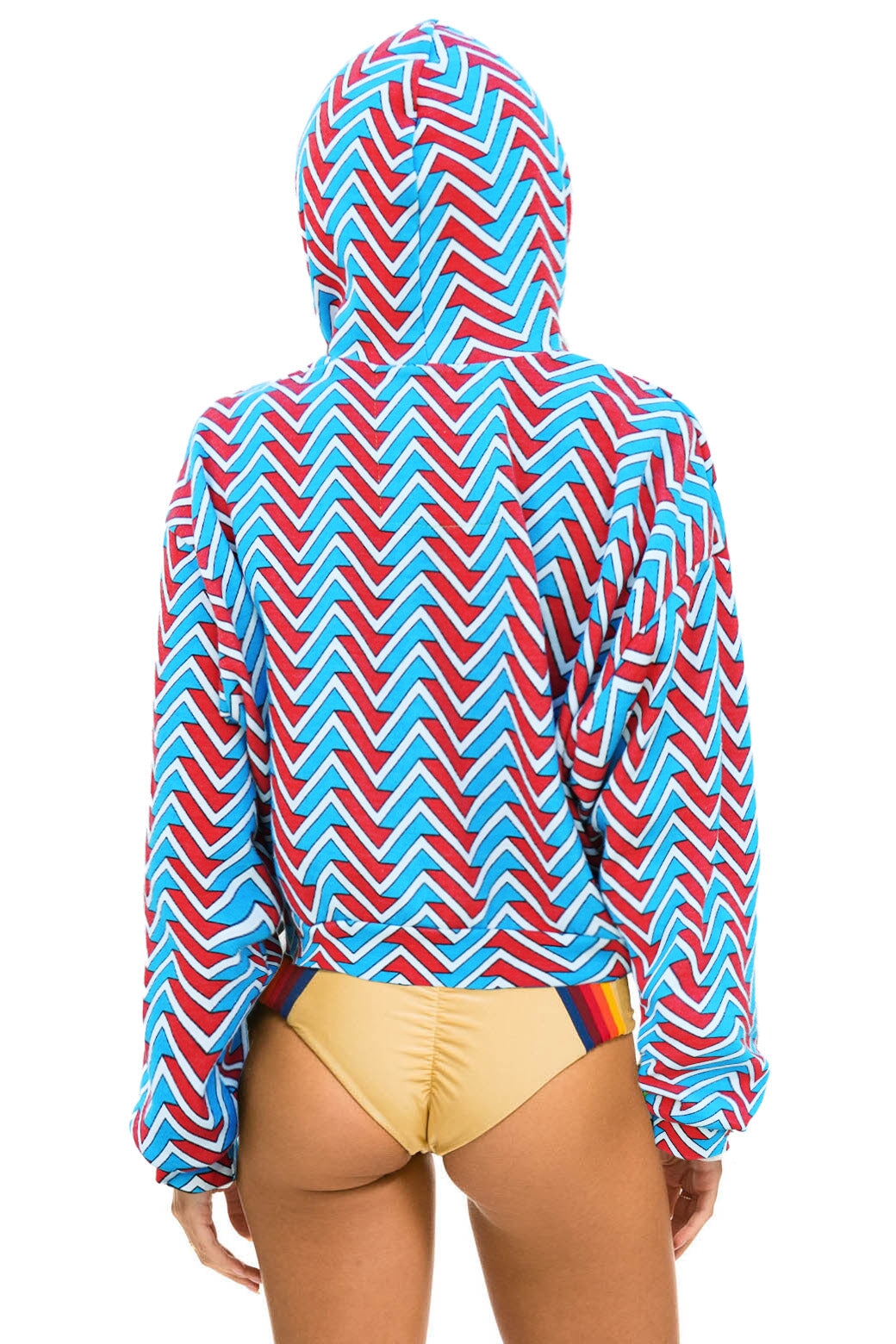 GEO ZIG BOLT EMBRIODERY RELAXED CROPPED PULLOVER HOODIE - RED // BLUE - Image 2