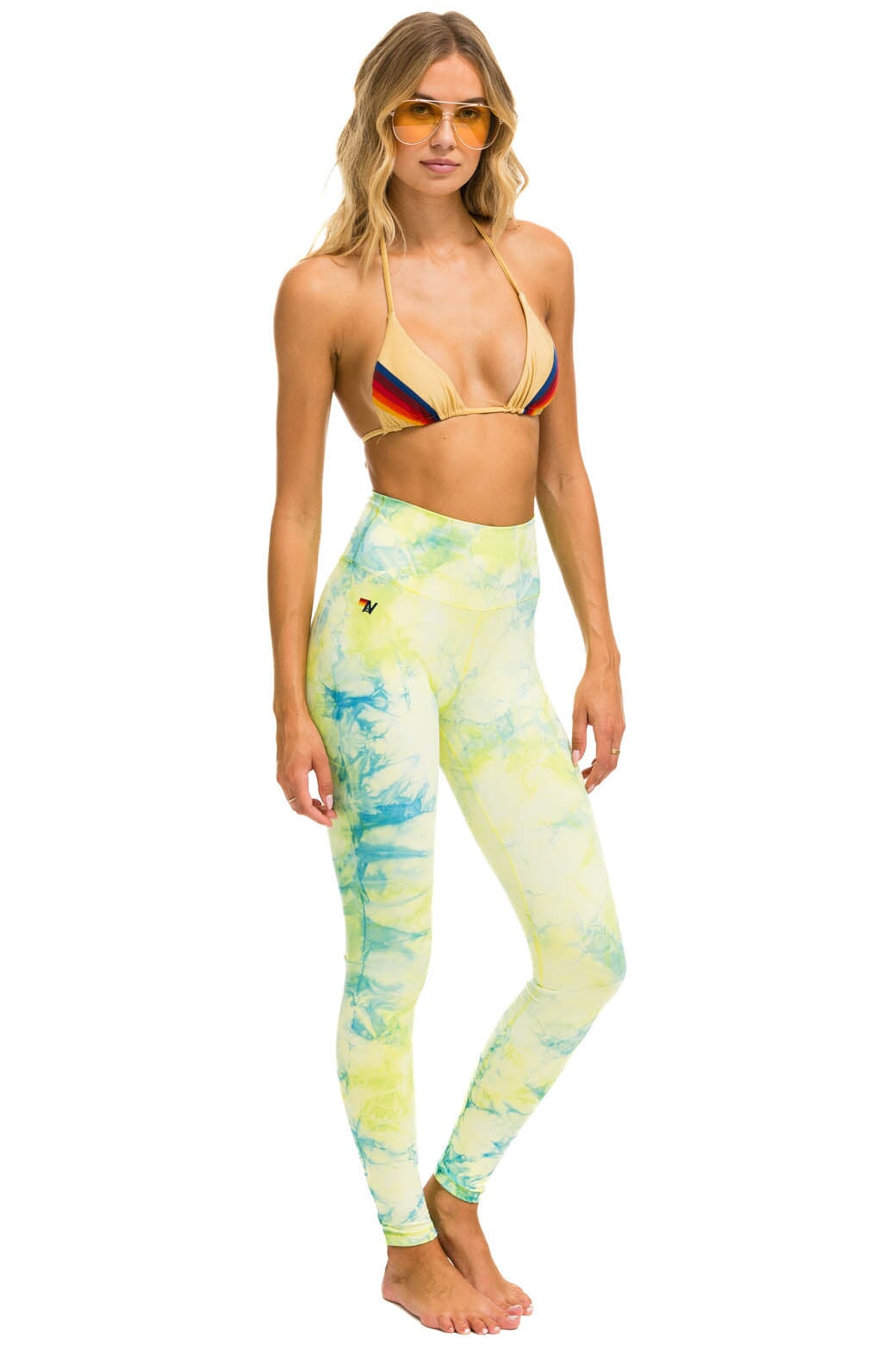 HAND DYED FULL LENGTH HI-RISE LEGGINGS - TIE DYE NEON YELLOW - Image 3