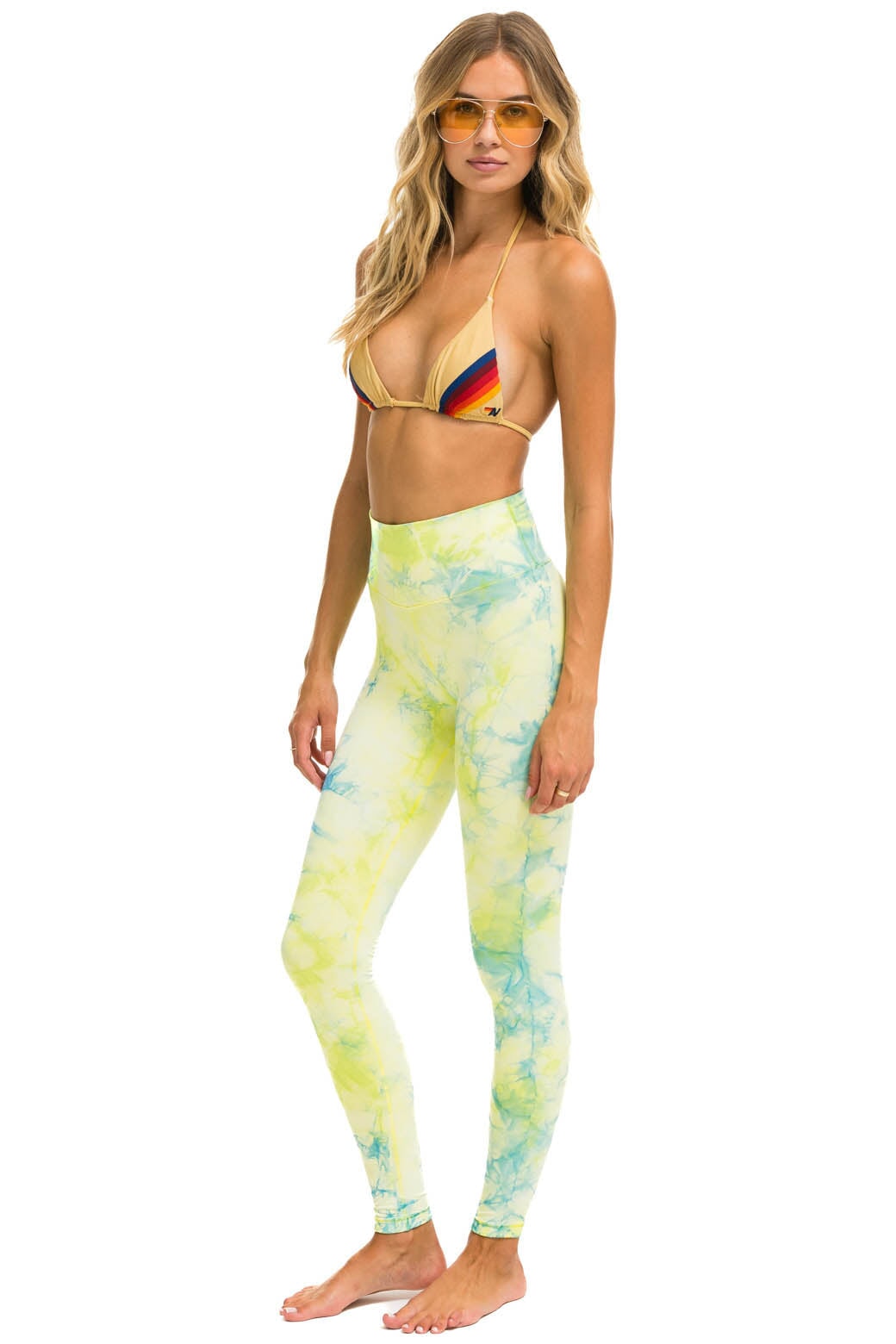 HAND DYED FULL LENGTH HI-RISE LEGGINGS - TIE DYE NEON YELLOW - Image 2