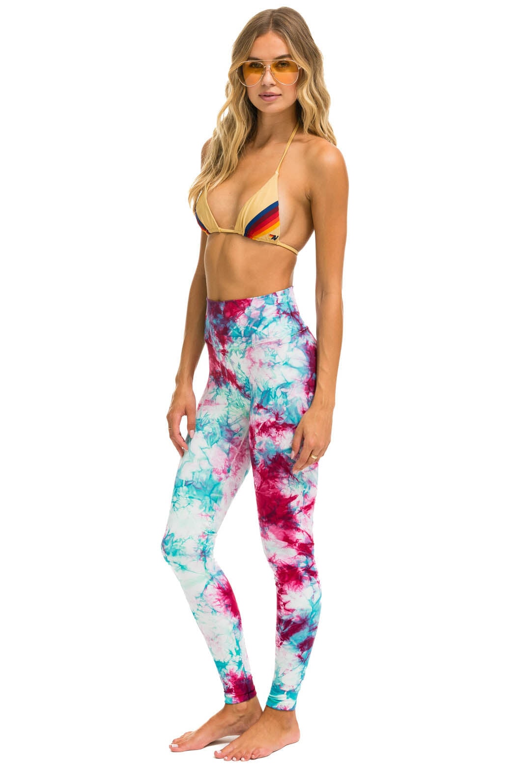 HAND DYED FULL LENGTH HI-RISE LEGGINGS - TIE DYE TURQUOISE - Image 2