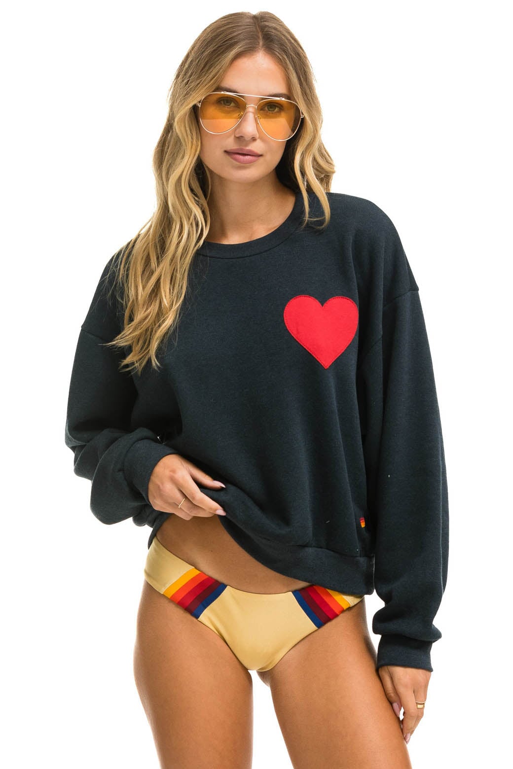 HEART STITCH RELAXED CREW SWEATSHIRT - CHARCOAL - Image 2
