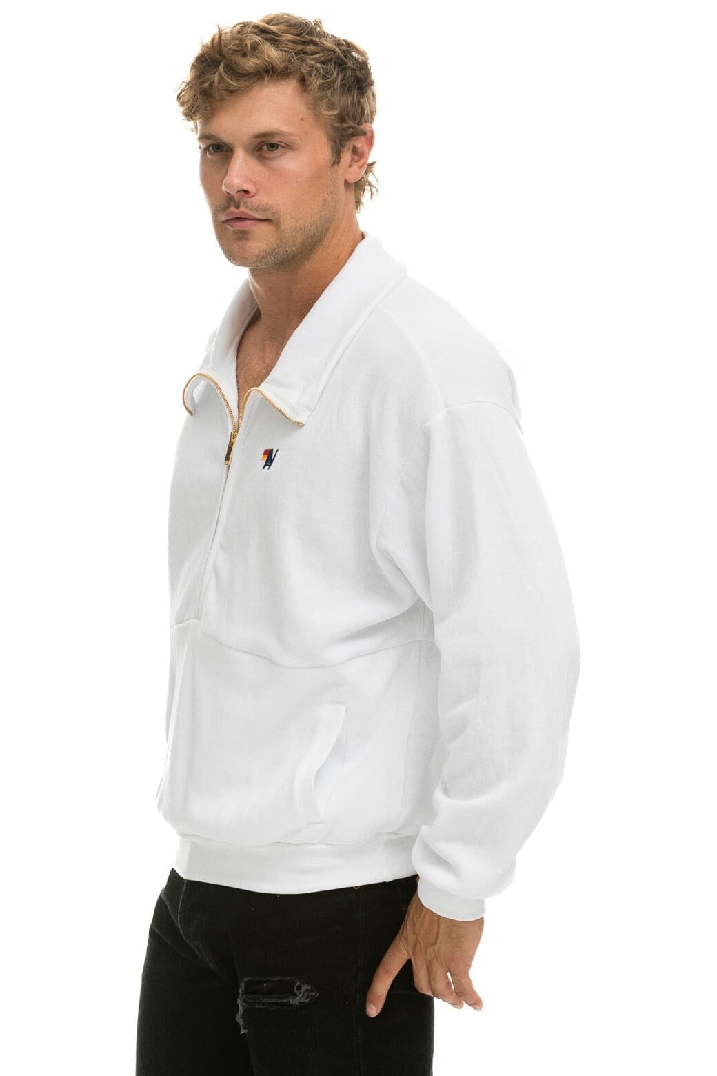 LOGO EMBROIDERY HALF ZIP SWEATSHIRT - WHITE - Image 4