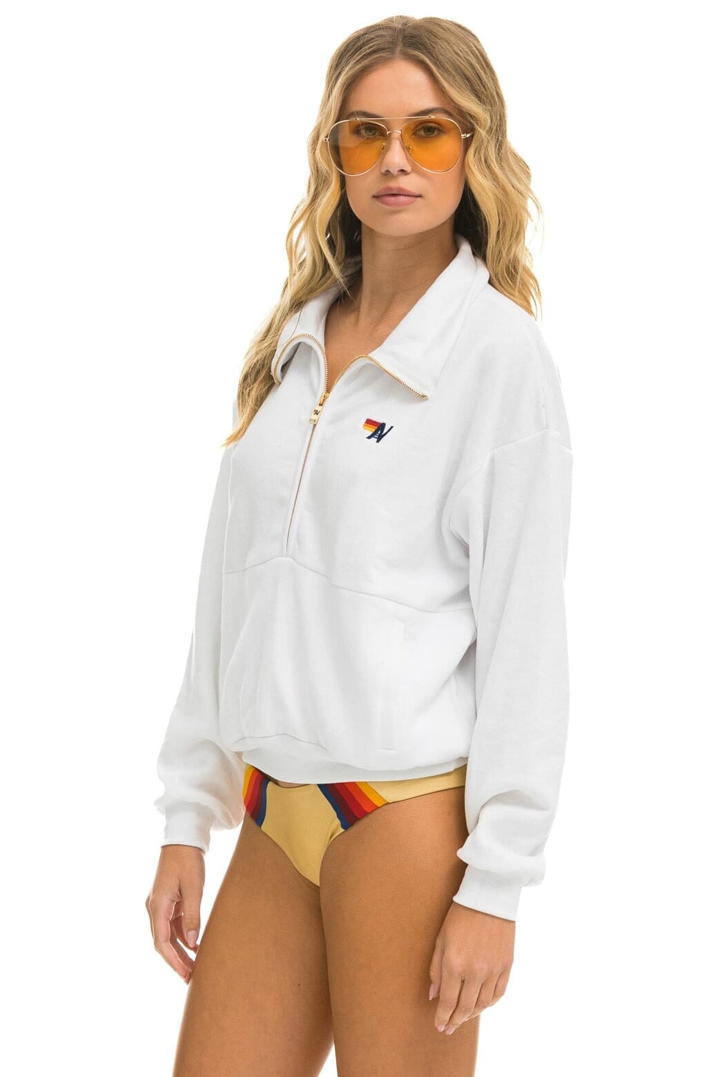LOGO EMBROIDERY HALF ZIP SWEATSHIRT - WHITE - Image 3