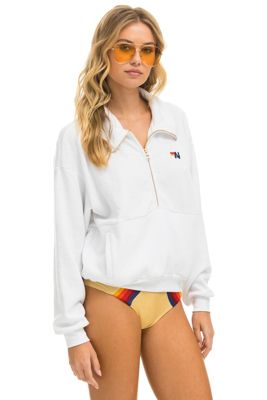 LOGO EMBROIDERY HALF ZIP SWEATSHIRT - WHITE - Image 7