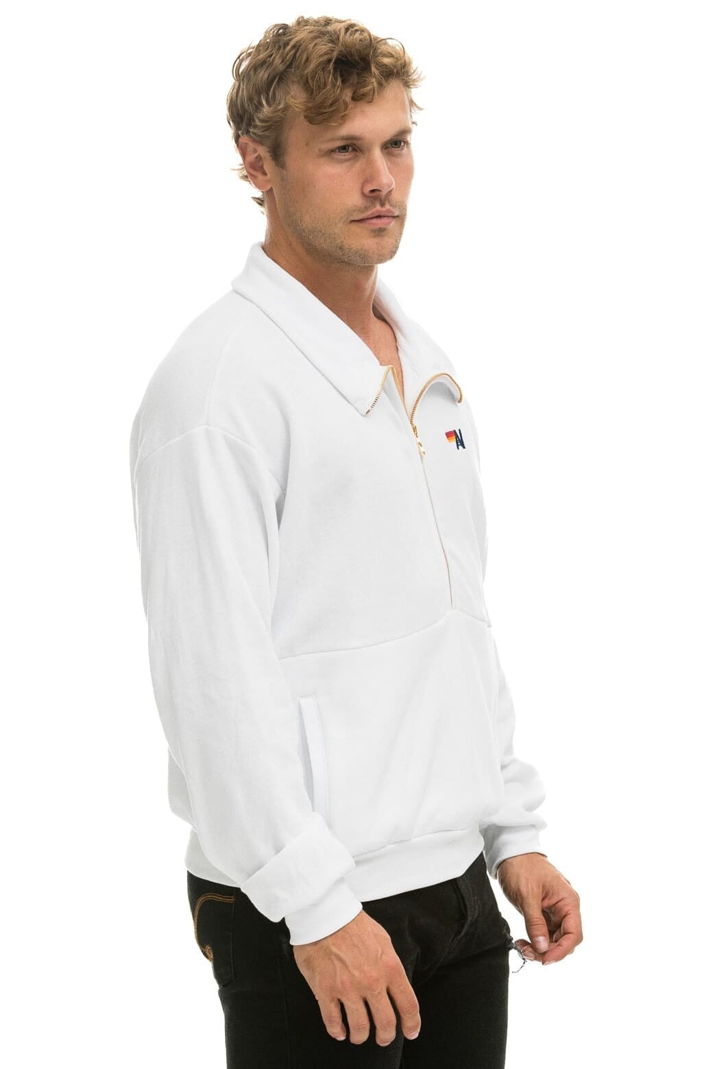 LOGO EMBROIDERY HALF ZIP SWEATSHIRT - WHITE - Image 8