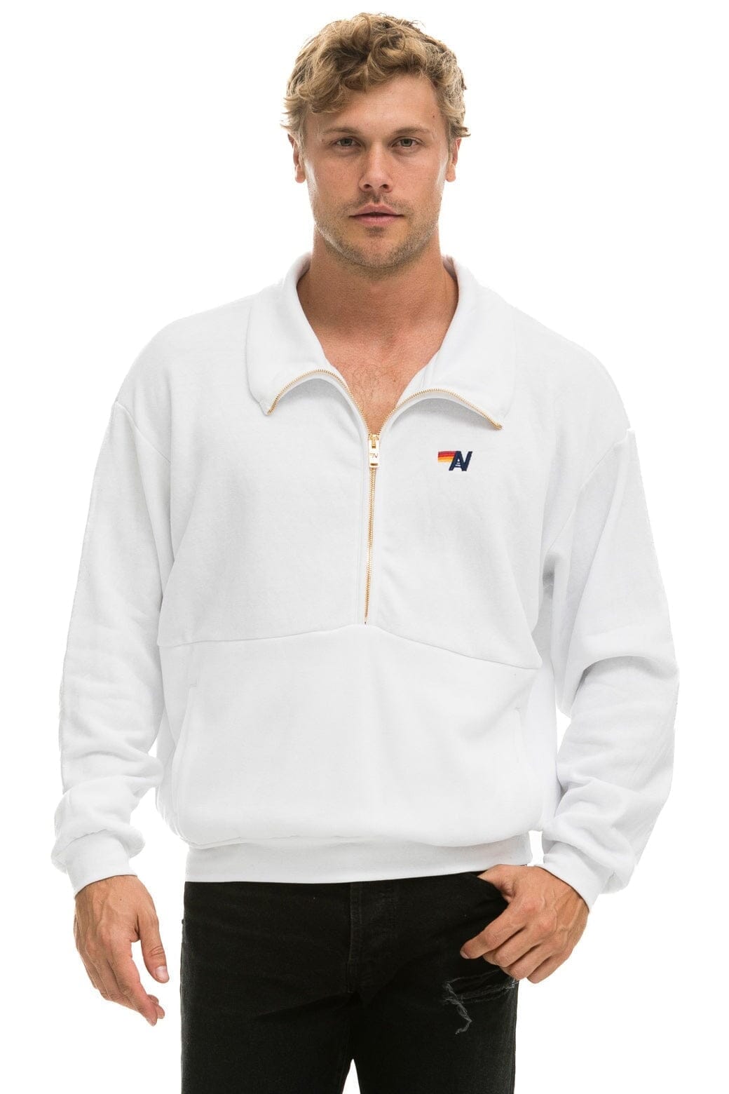 LOGO EMBROIDERY HALF ZIP SWEATSHIRT - WHITE - Image 2
