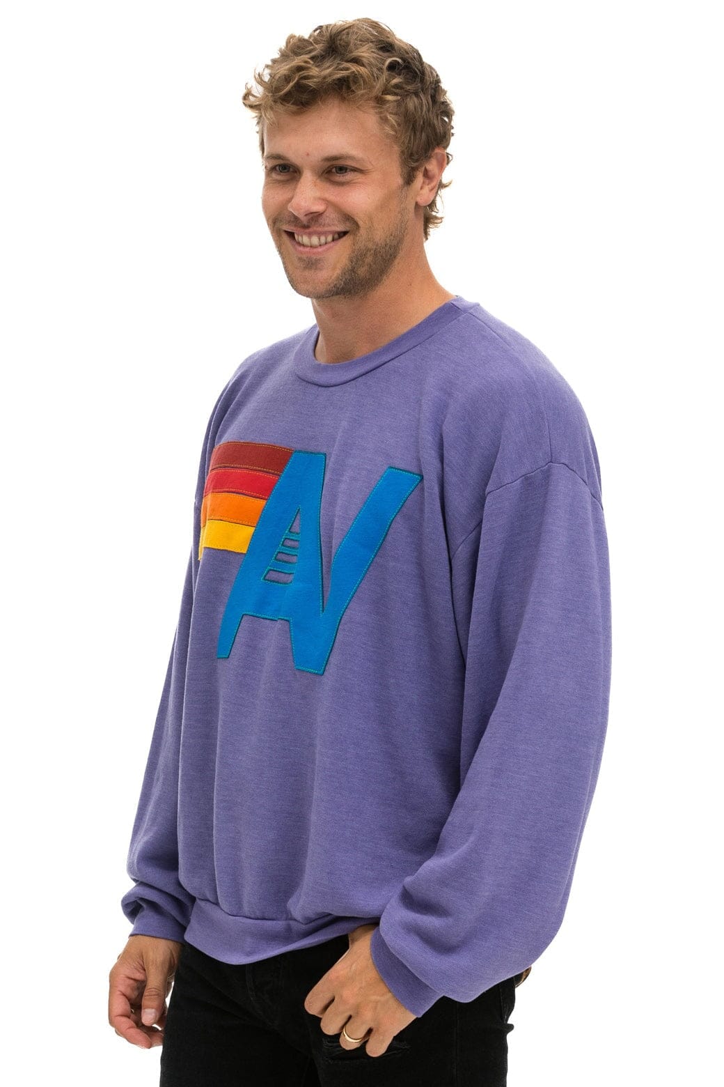 LOGO STITCH RELAXED CREW SWEATSHIRT - LAVENDER - Image 4