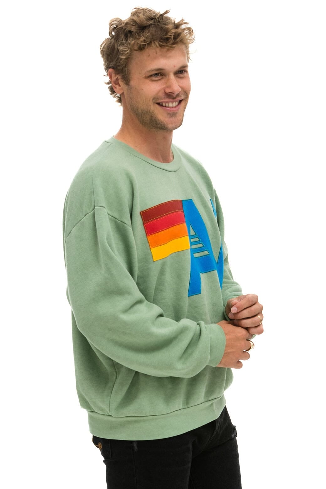 LOGO STITCH RELAXED CREW SWEATSHIRT - SAGE - Image 6