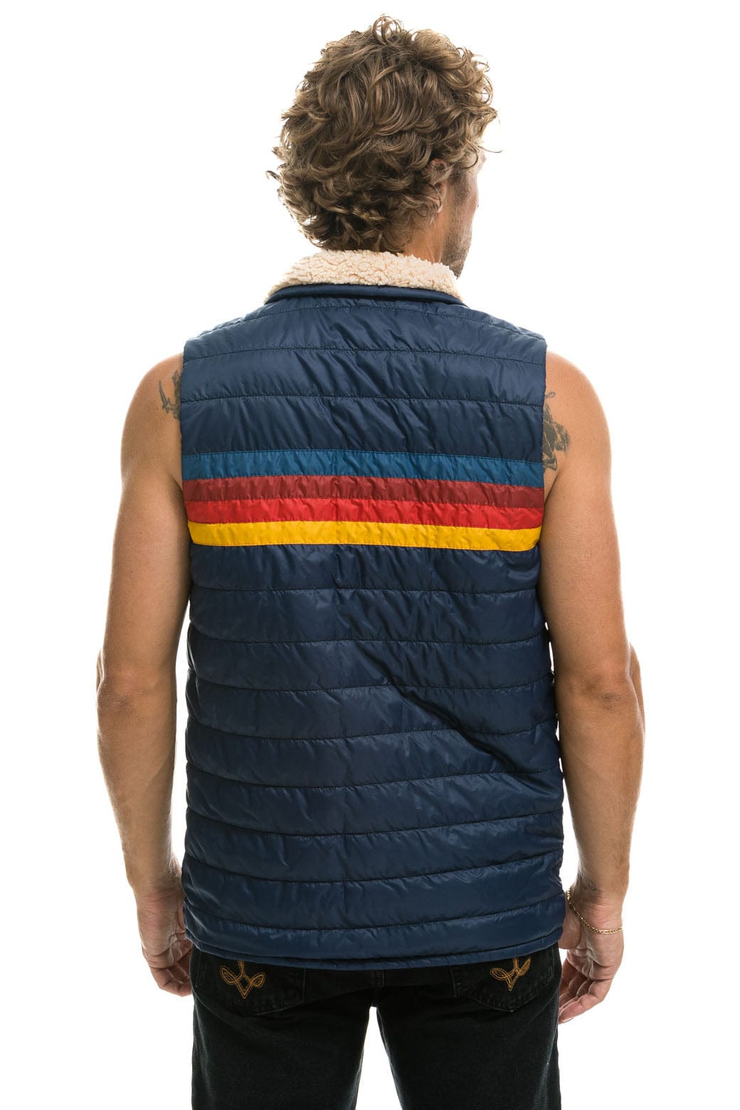 MEN'S 4 STRIPE VEST SHERPA - NAVY - Image 6