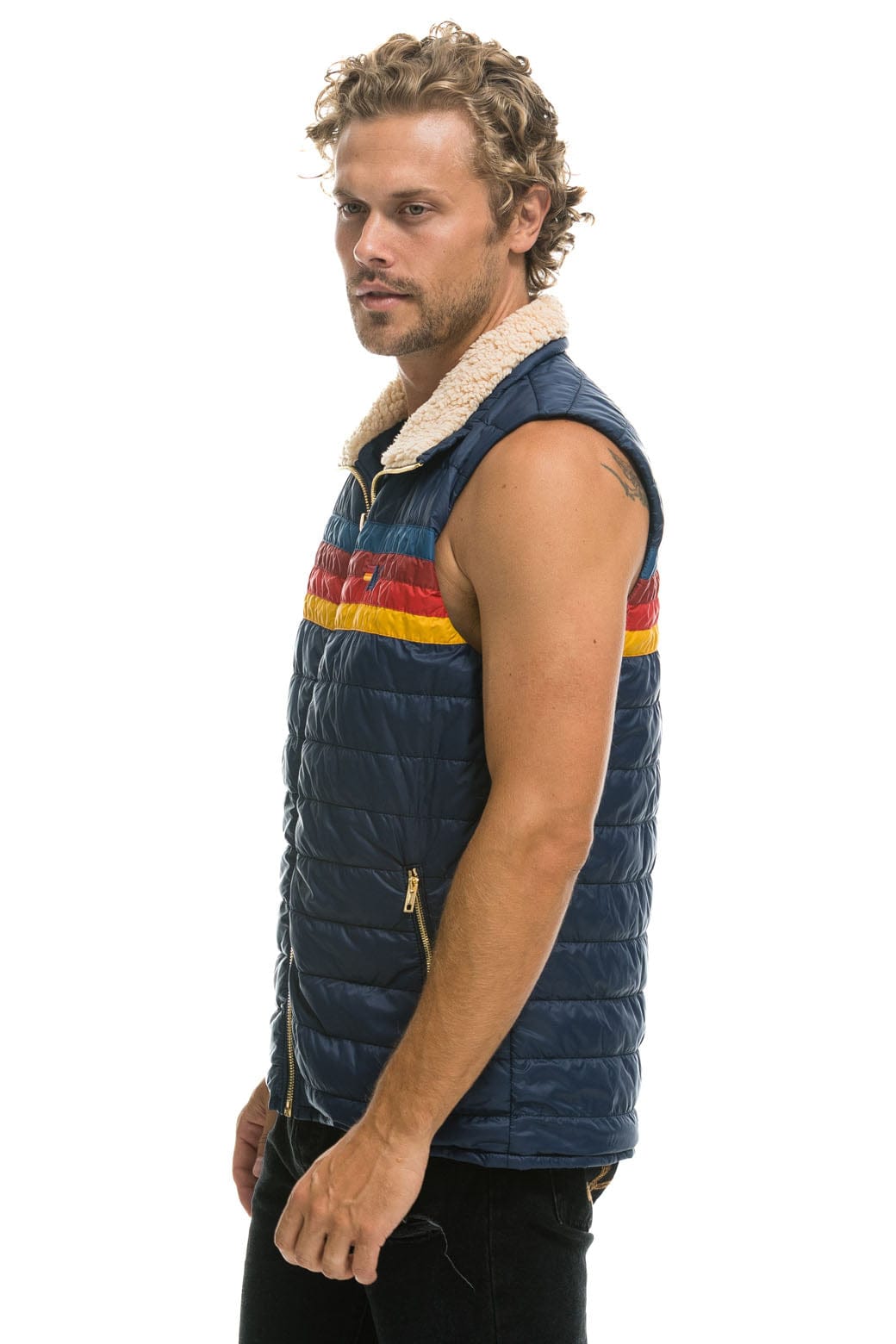 MEN'S 4 STRIPE VEST SHERPA - NAVY - Image 5