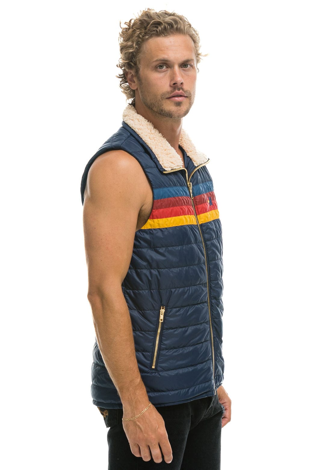 MEN'S 4 STRIPE VEST SHERPA - NAVY - Image 3