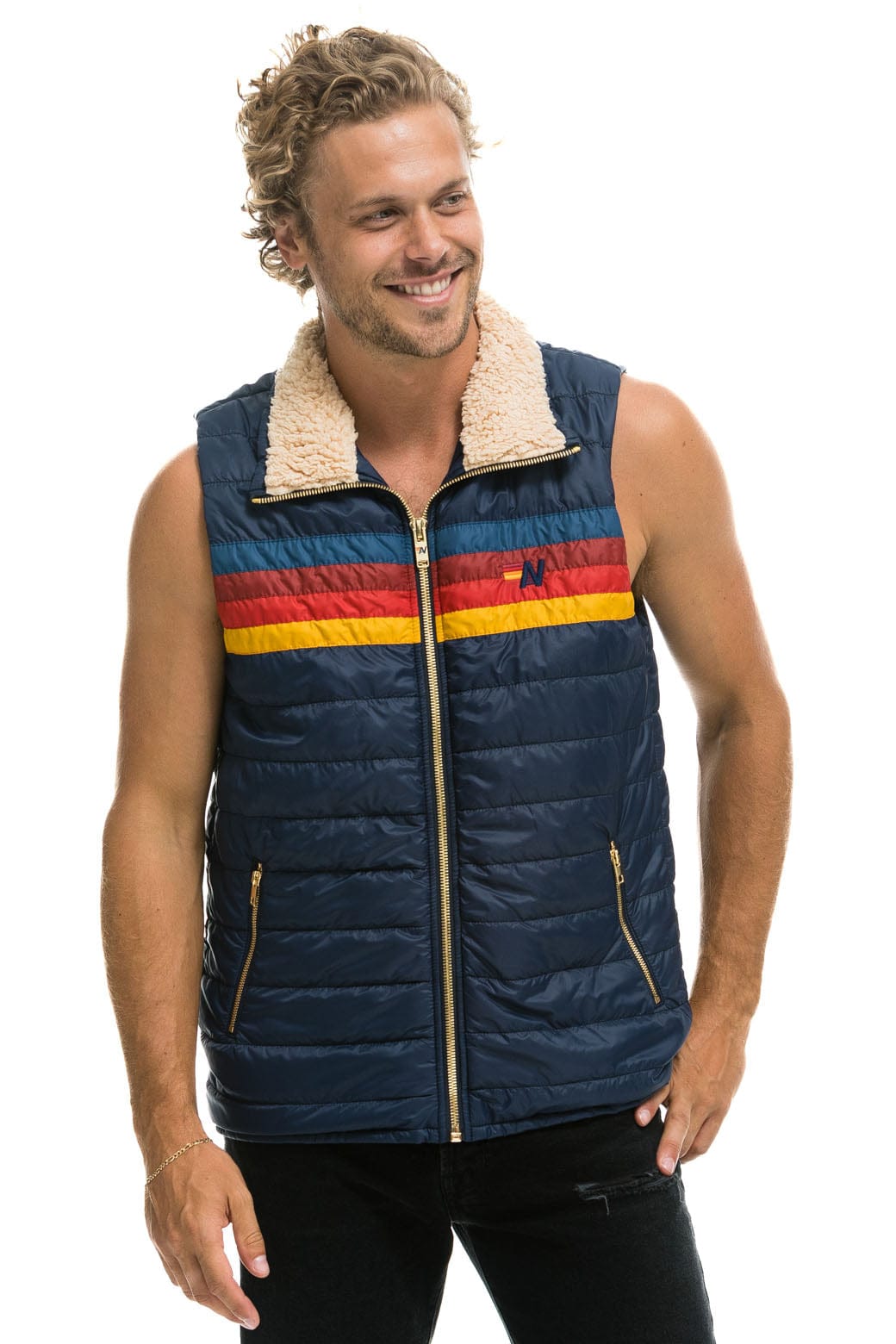 MEN'S 4 STRIPE VEST SHERPA - NAVY - Image 2