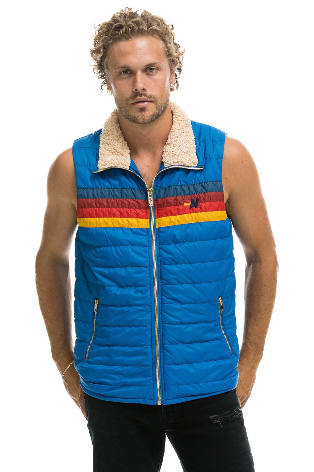 MEN'S 4 STRIPE VEST SHERPA- SNORKEL BLUE - Image 5