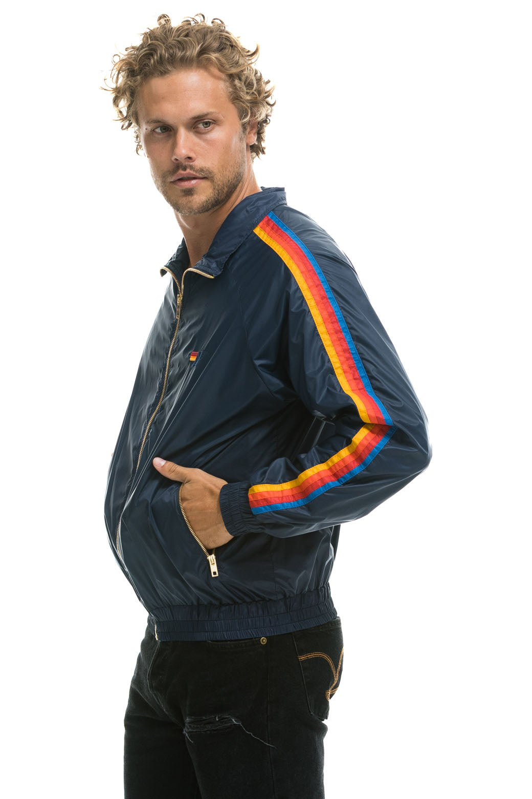 MEN'S 4 STRIPE WINDBREAKER - NAVY - Image 3