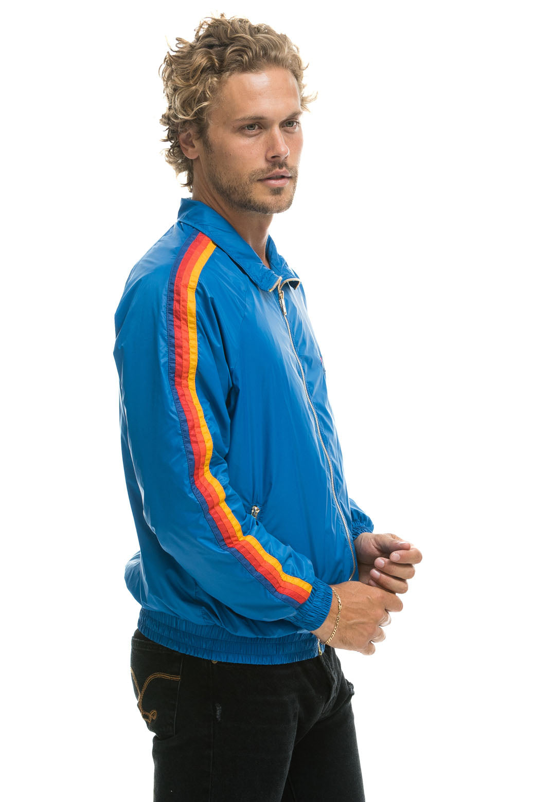 MEN'S 4 STRIPE WINDBREAKER - SNORKEL BLUE - Image 3