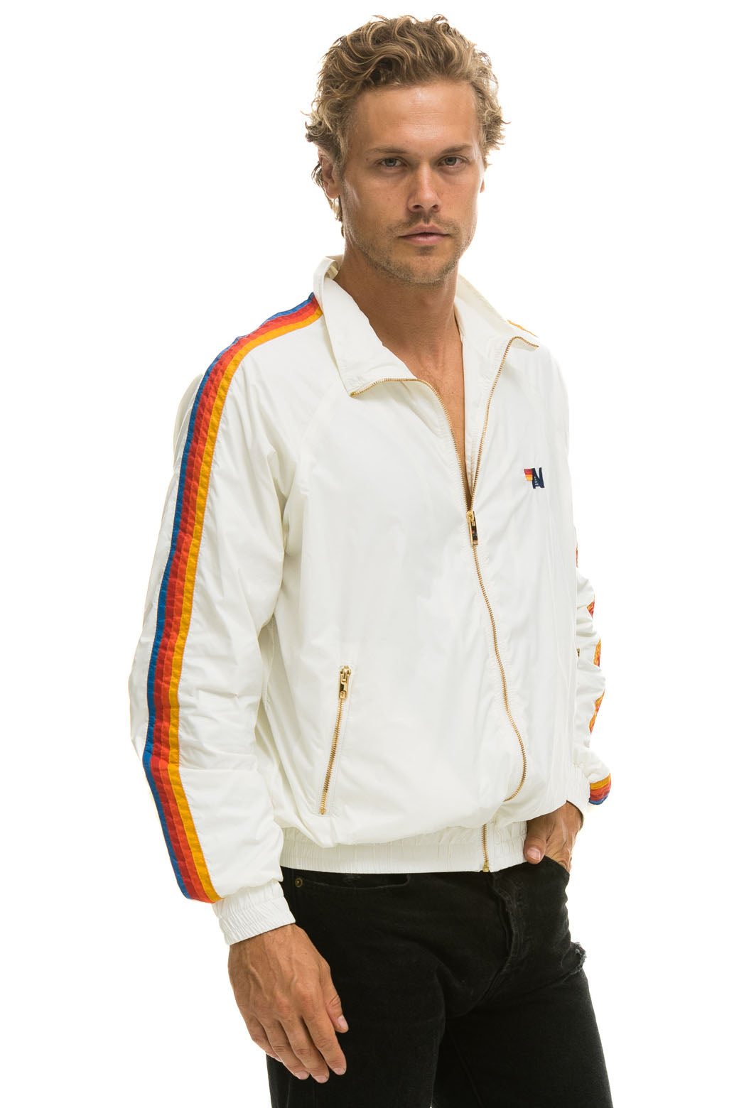 MEN'S 4 STRIPE WINDBREAKER - WHITE - Image 2