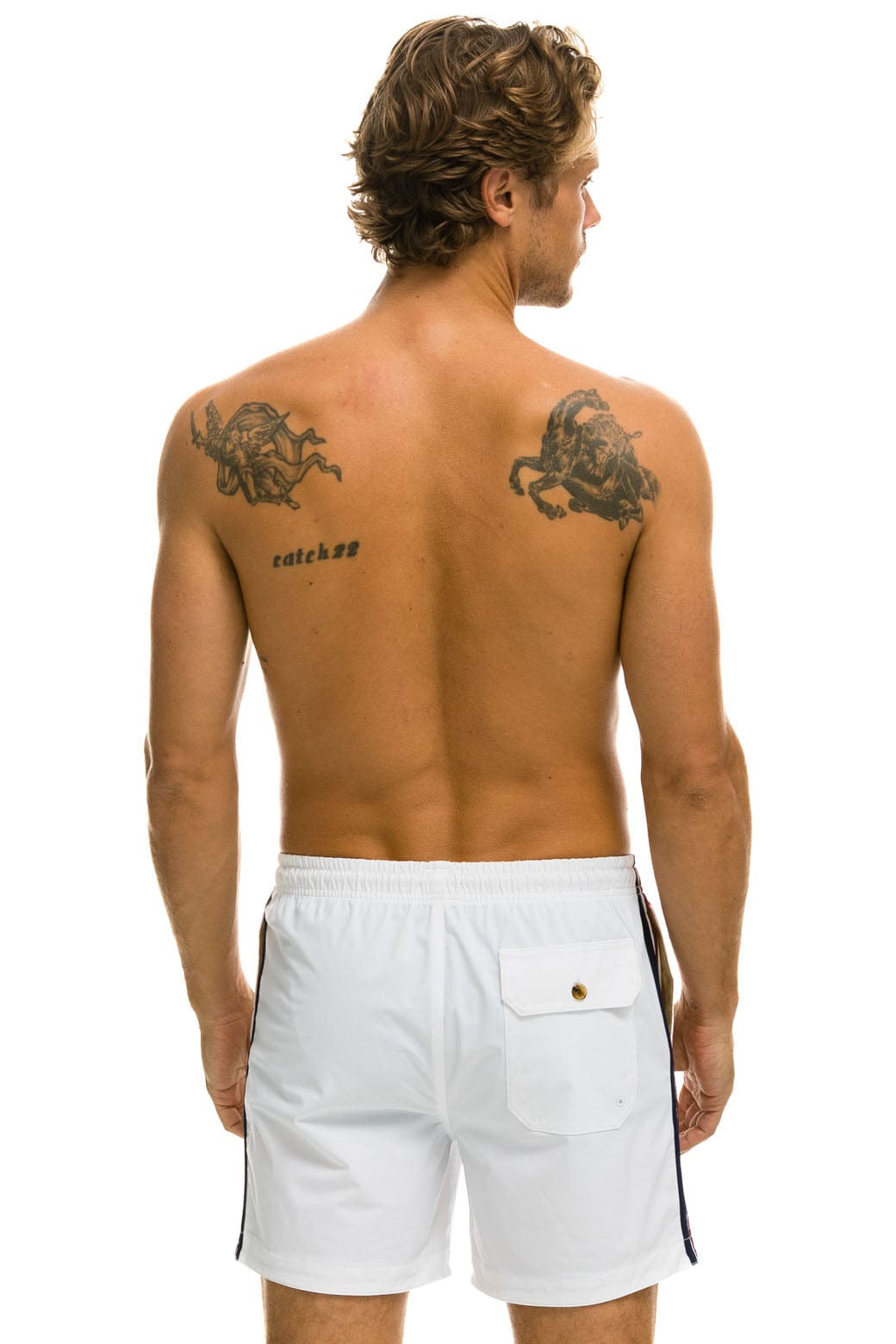 MEN'S 5 STRIPE FLEX SHORTS - WHITE - Image 5