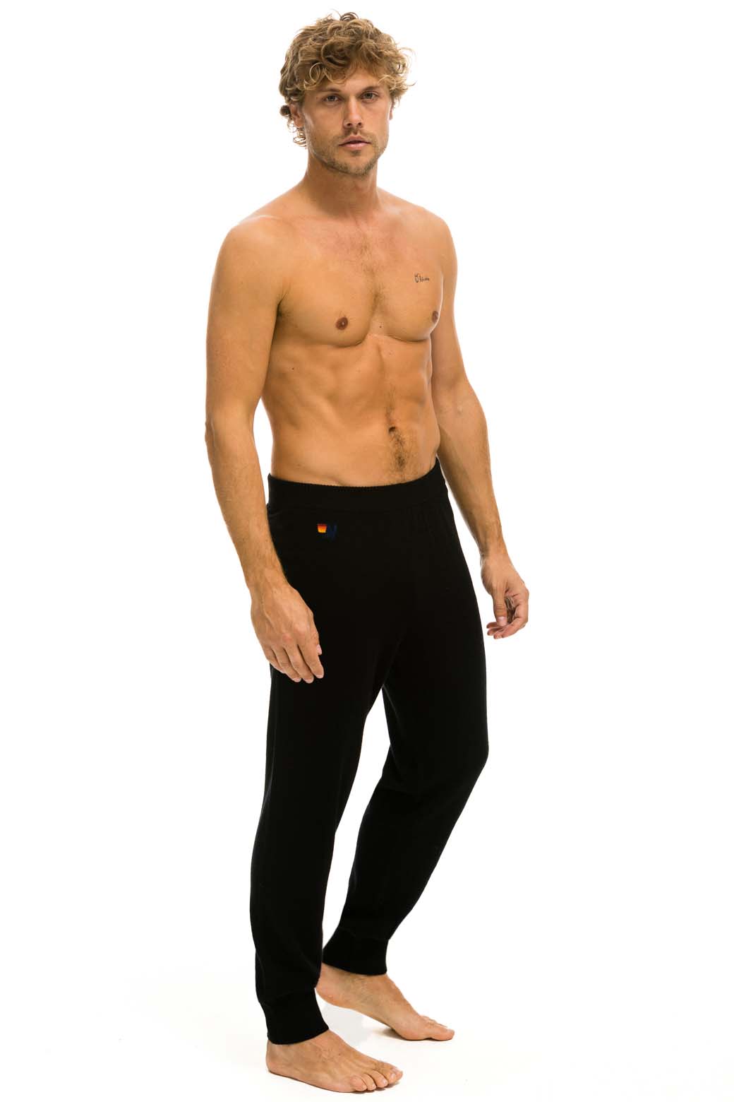 MEN'S BOLT CASHMERE LIGHT SWEATER PANT - BLACK // WHITE BOLT - Image 2