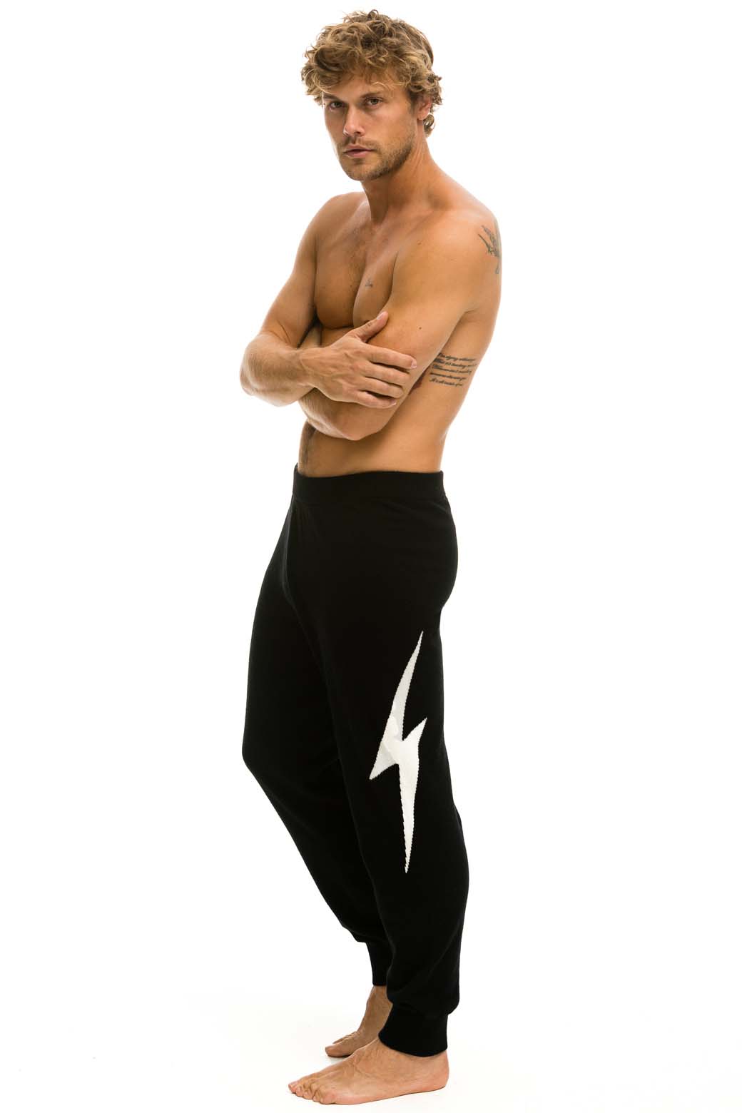 MEN'S BOLT CASHMERE LIGHT SWEATER PANT - BLACK // WHITE BOLT