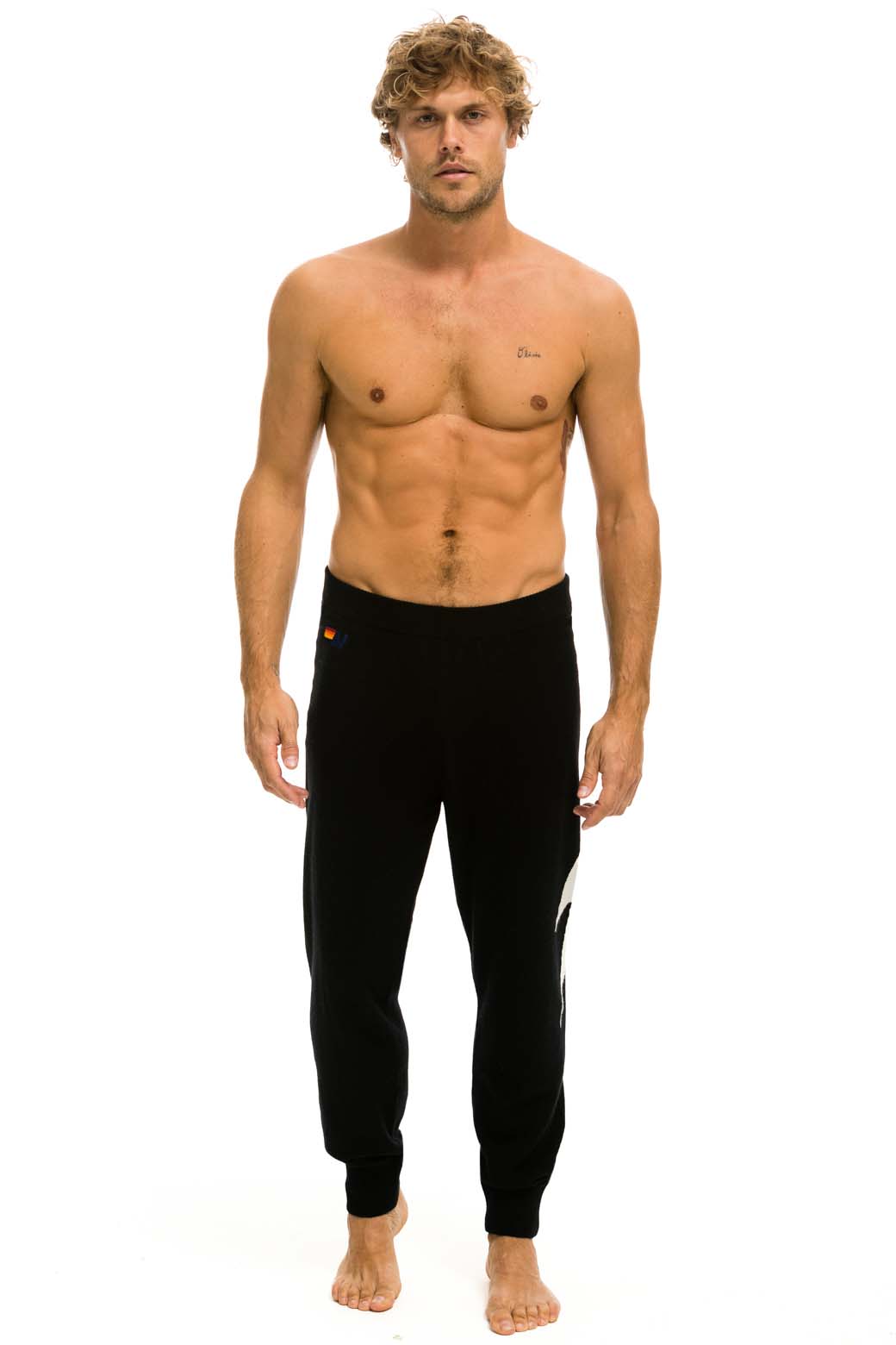 MEN'S BOLT CASHMERE LIGHT SWEATER PANT - BLACK // WHITE BOLT - Image 3