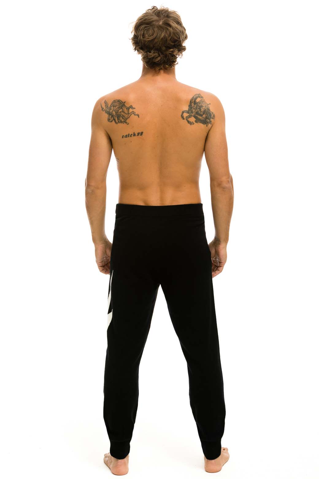 MEN'S BOLT CASHMERE LIGHT SWEATER PANT - BLACK // WHITE BOLT - Image 4