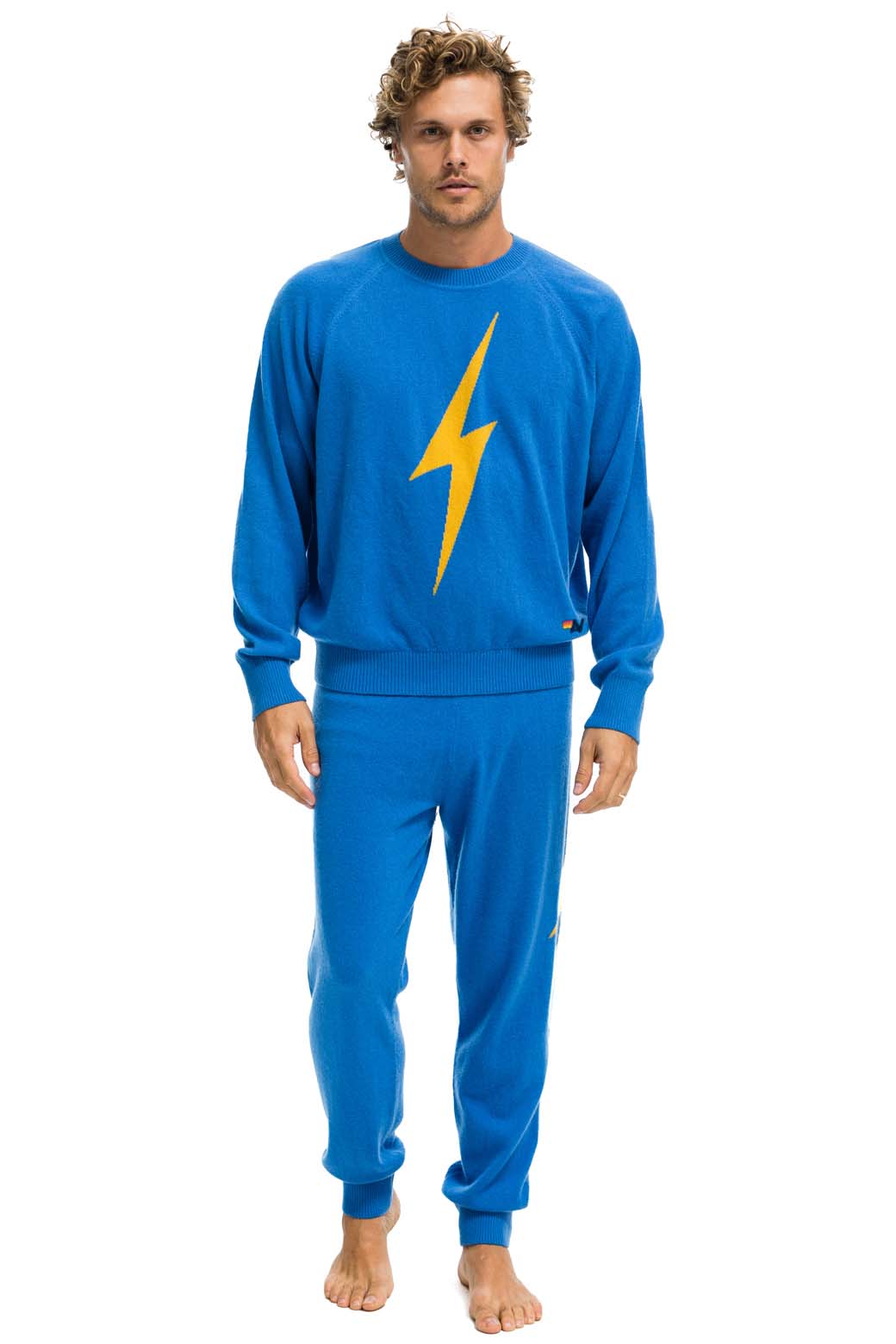 MEN'S BOLT CASHMERE LIGHT SWEATER PANT - VINTAGE BLUE // GOLD BOLT - Image 6