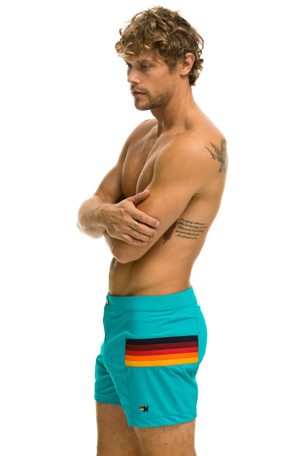 MEN'S HORIZONTAL 5 STRIPE FLEX SHORTS - JADE - Image 3