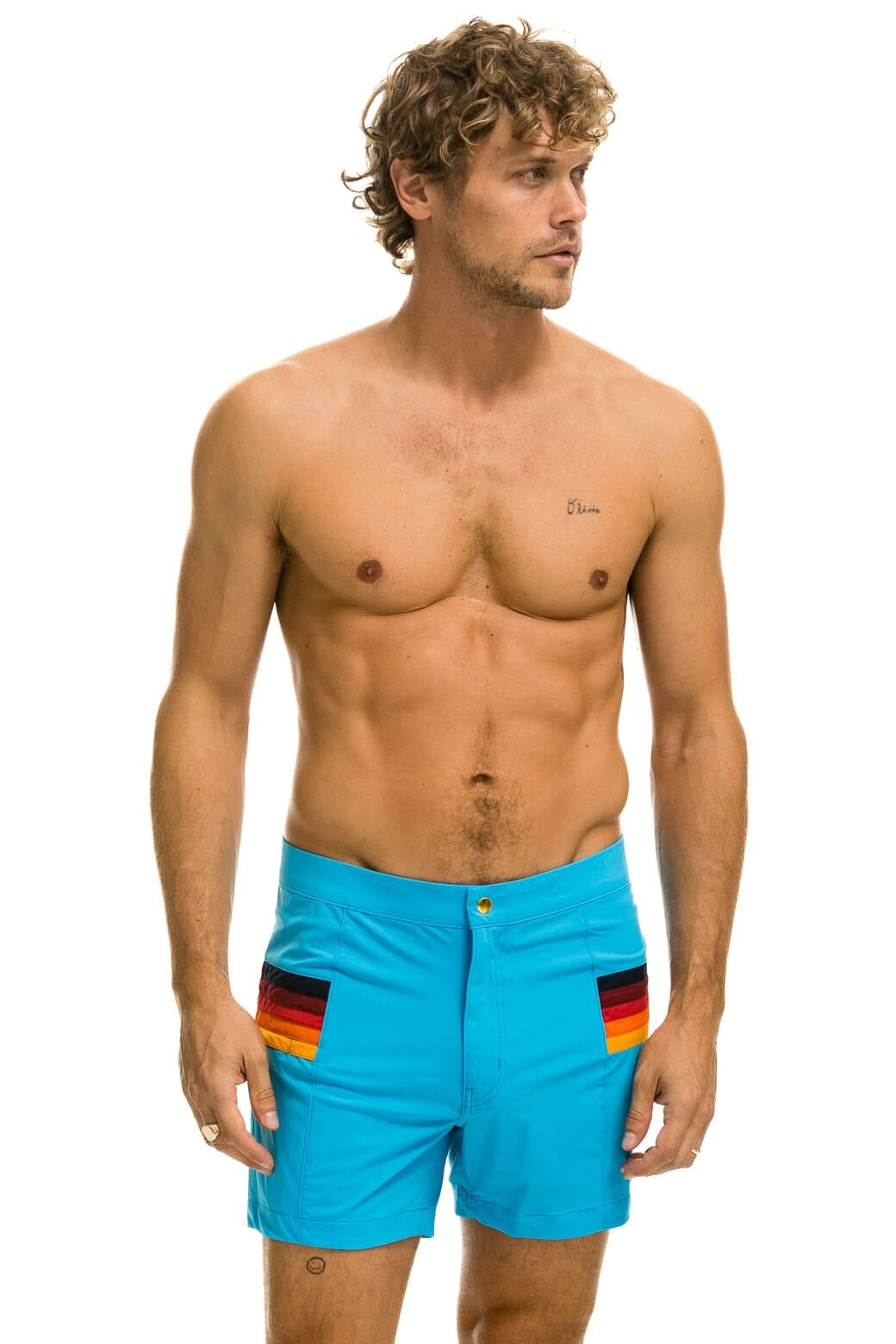 MEN'S HORIZONTAL 5 STRIPE FLEX SHORTS - NEON BLUE - Image 5