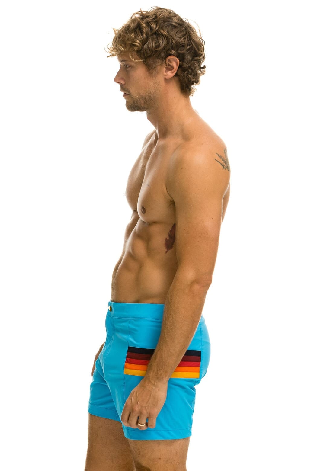 MEN'S HORIZONTAL 5 STRIPE FLEX SHORTS - NEON BLUE - Image 4