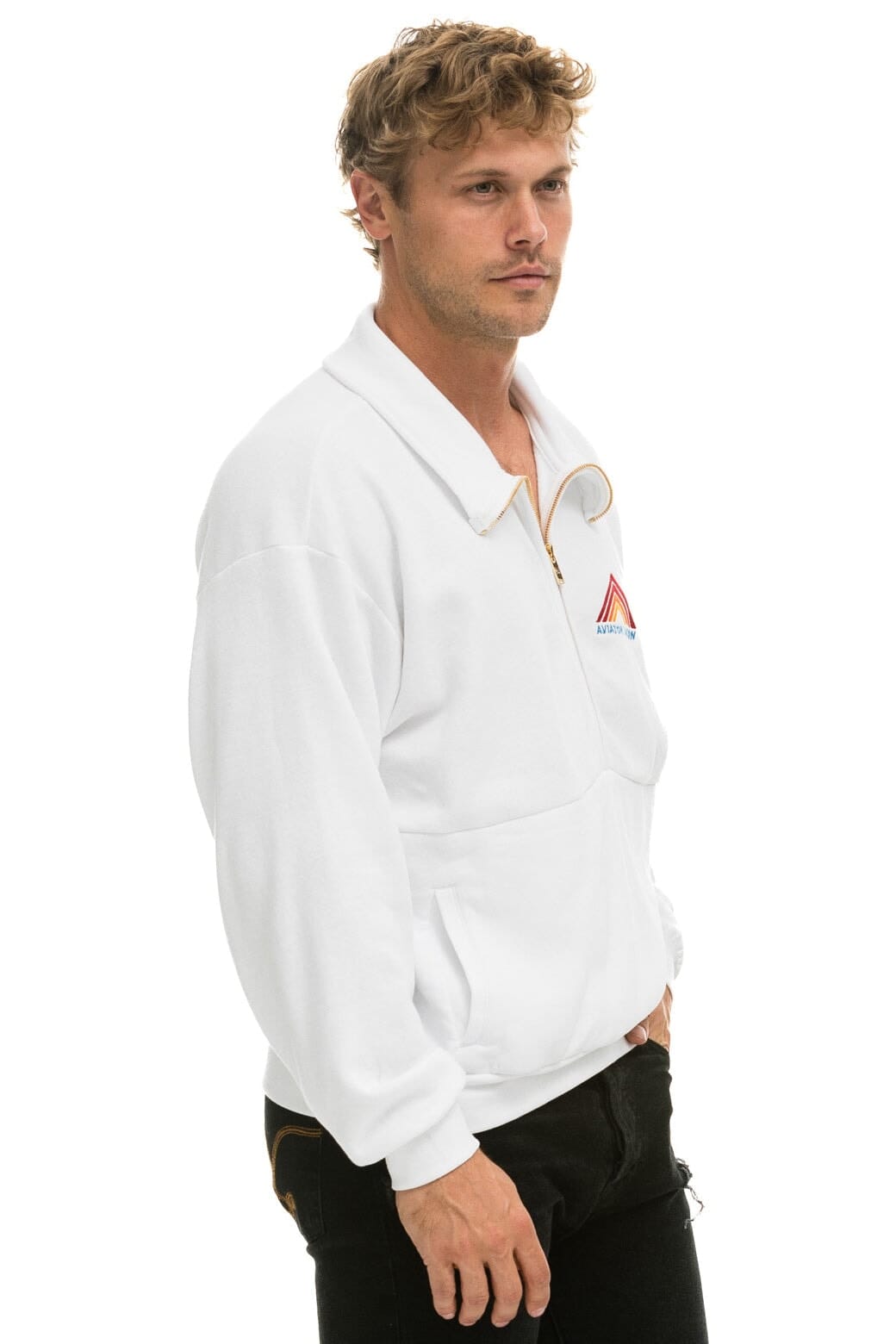 MOUNTAIN EMBROIDERY HALF ZIP SWEATSHIRT - WHITE - Image 8