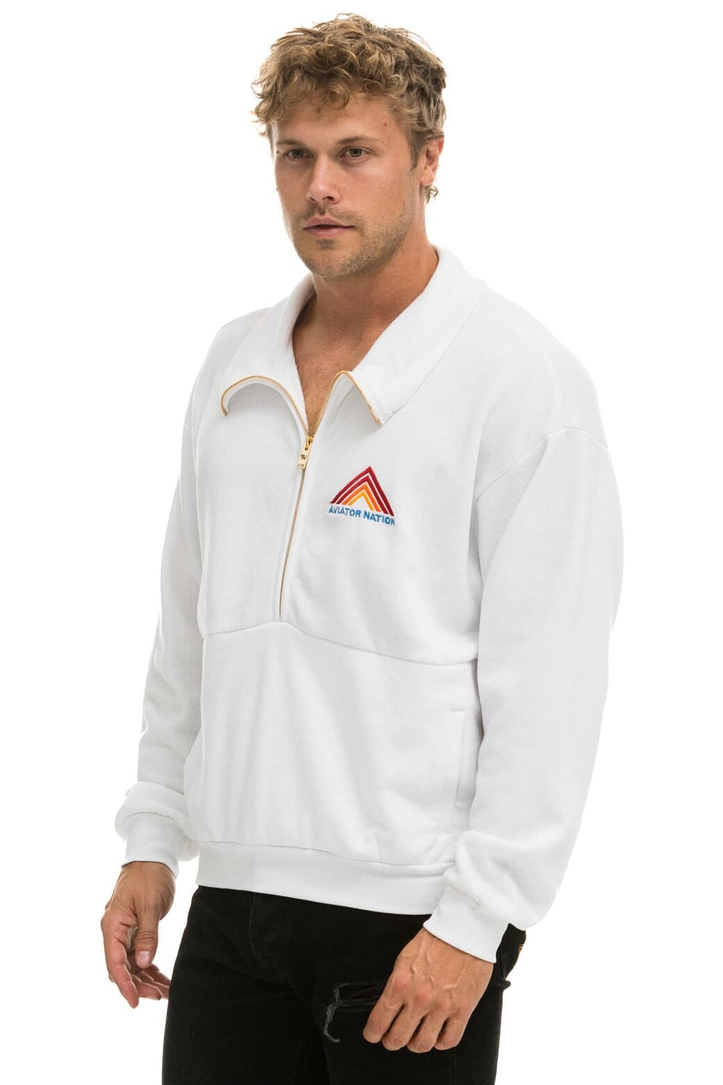 MOUNTAIN EMBROIDERY HALF ZIP SWEATSHIRT - WHITE - Image 4
