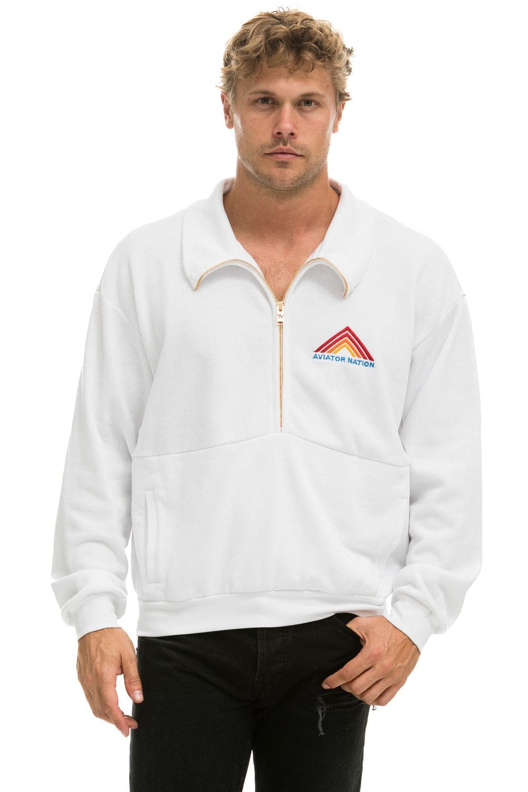 MOUNTAIN EMBROIDERY HALF ZIP SWEATSHIRT - WHITE - Image 2