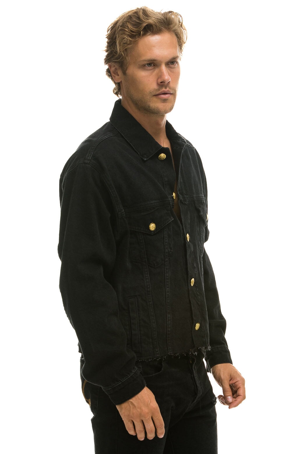 RAINBOW BOLT OVERSIZED CROP DENIM JACKET - VINTAGE BLACK - Image 6