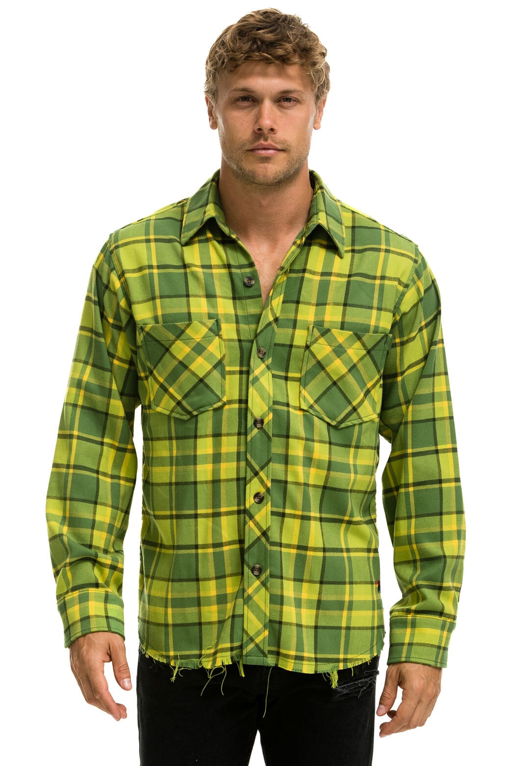 PLAID FLANNEL LIGHT WEIGHT UNISEX WESTERN SHIRT - AVOCADO PLAID - Image 2