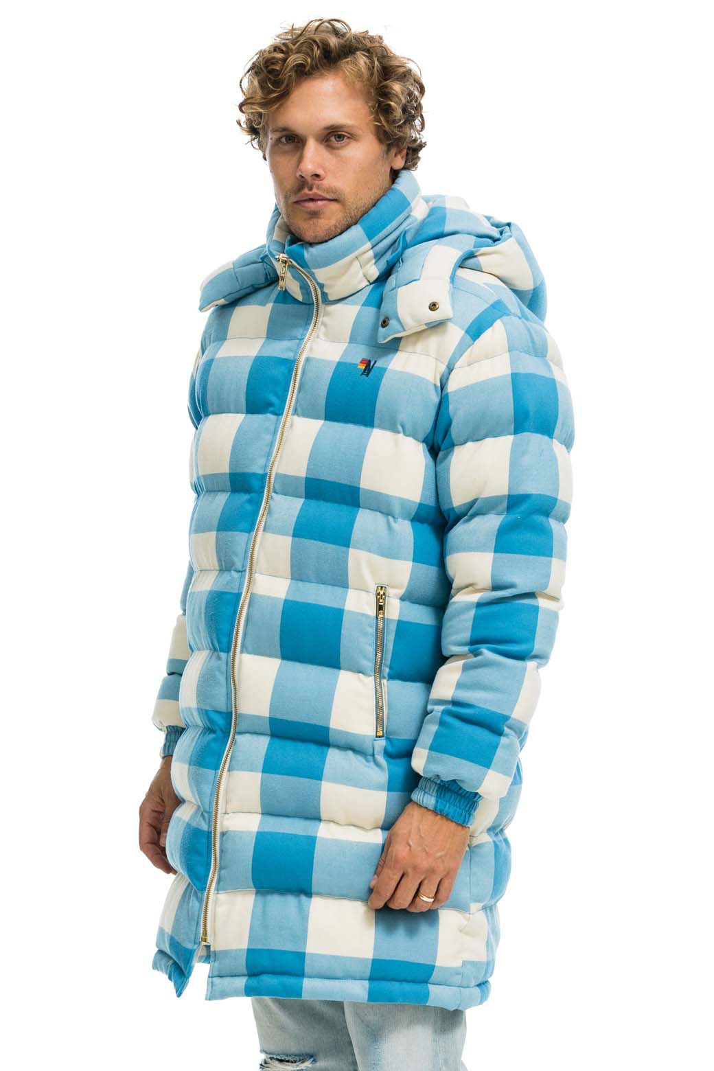 PLAID UNISEX LONG TREKKER JACKET - SKY PLAID - Image 4