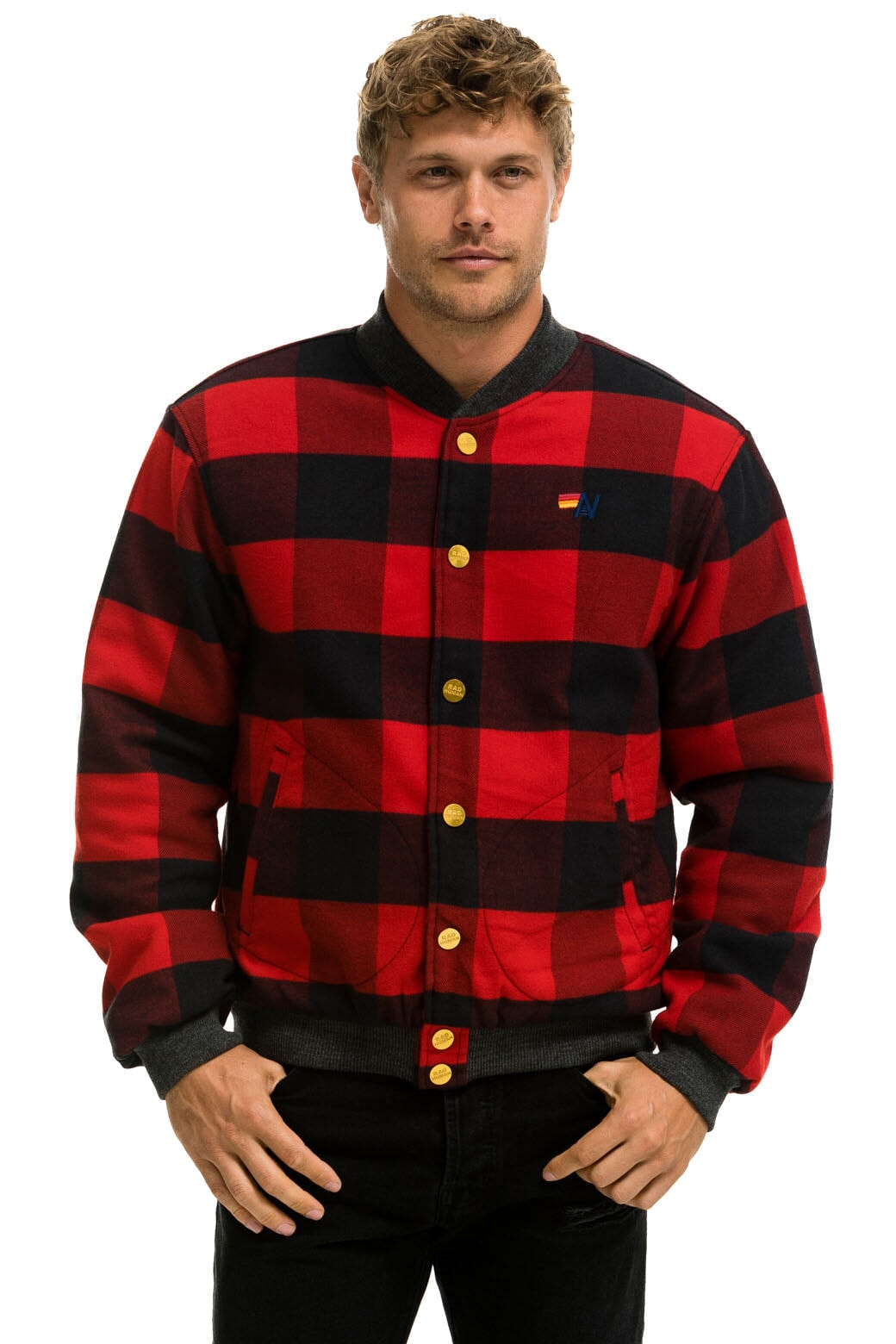 PLAID UNISEX VARSITY JACKET - BUFFALO PLAID - Image 2