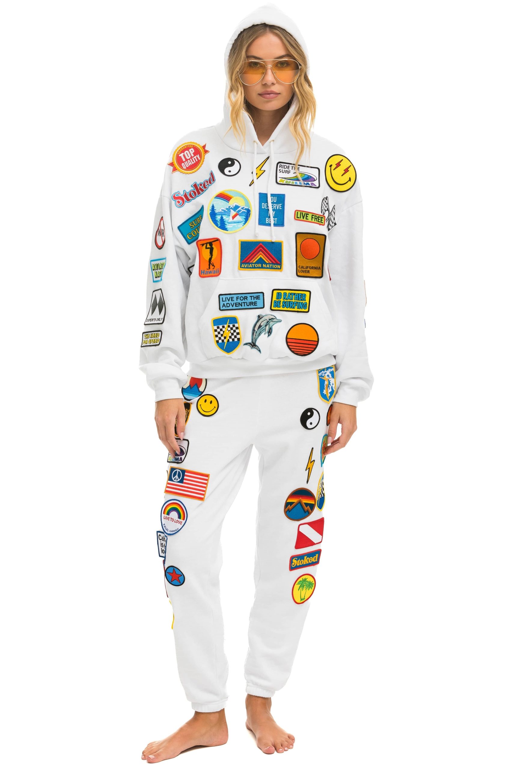VINTAGE PATCH RELAXED PULLOVER HOODIE- WHITE - Image 6