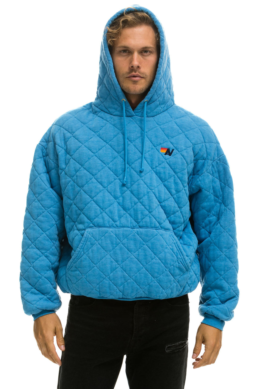 QUILTED RELAXED PULLOVER HOODIE - OCEAN - Image 8