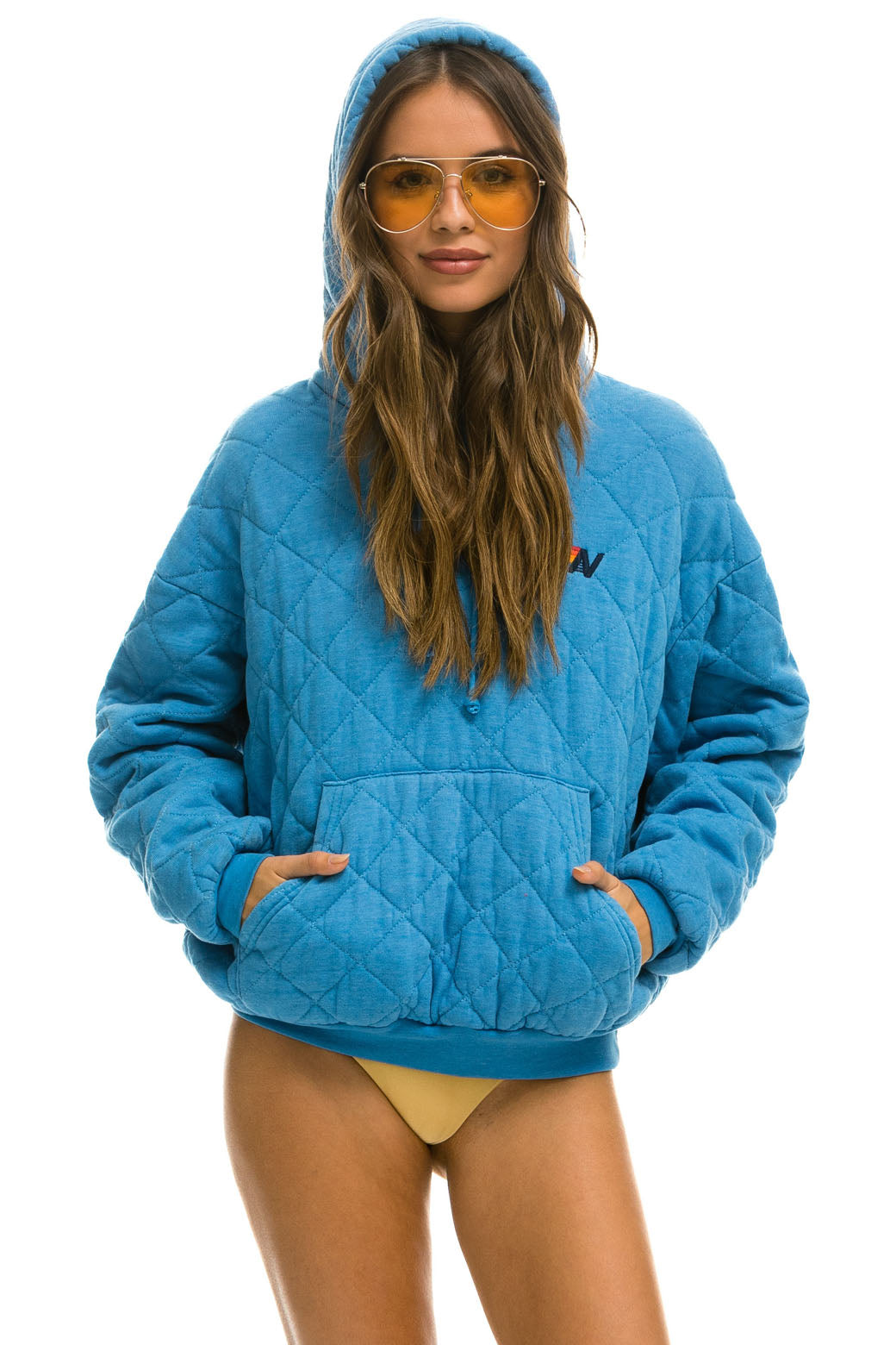 QUILTED RELAXED PULLOVER HOODIE - OCEAN - Image 7