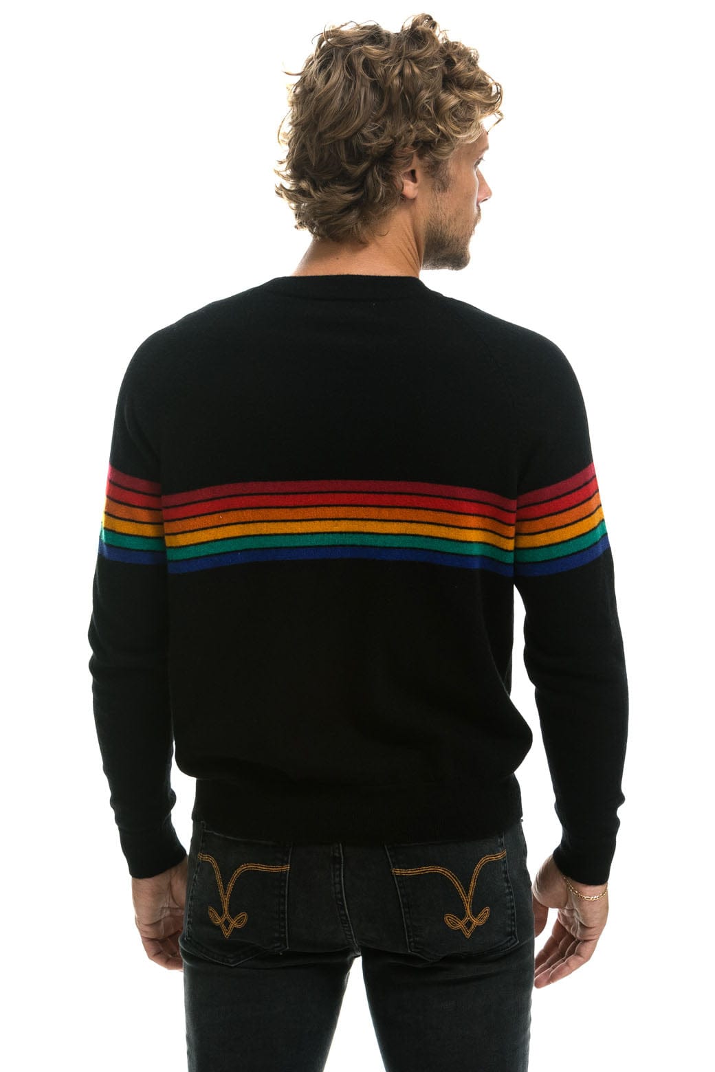 RAINBOW STRIPE 6 UNISEX CASHMERE SWEATER - BLACK - Image 6