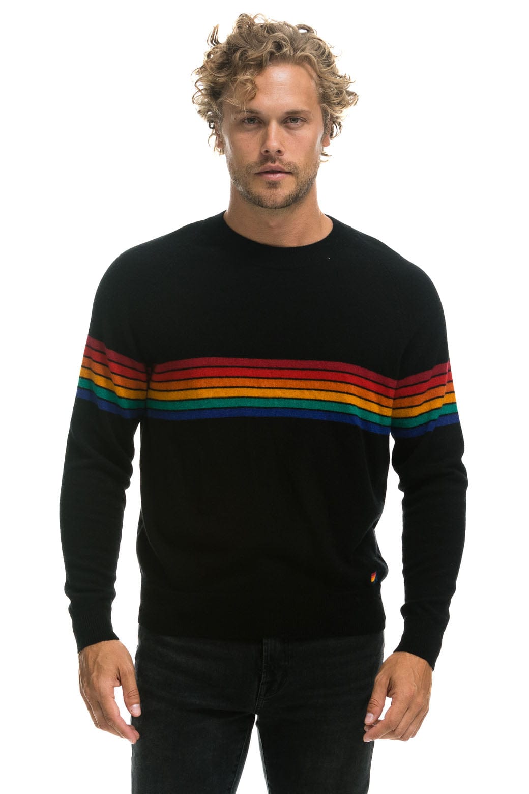 RAINBOW STRIPE 6 UNISEX CASHMERE SWEATER - BLACK - Image 2