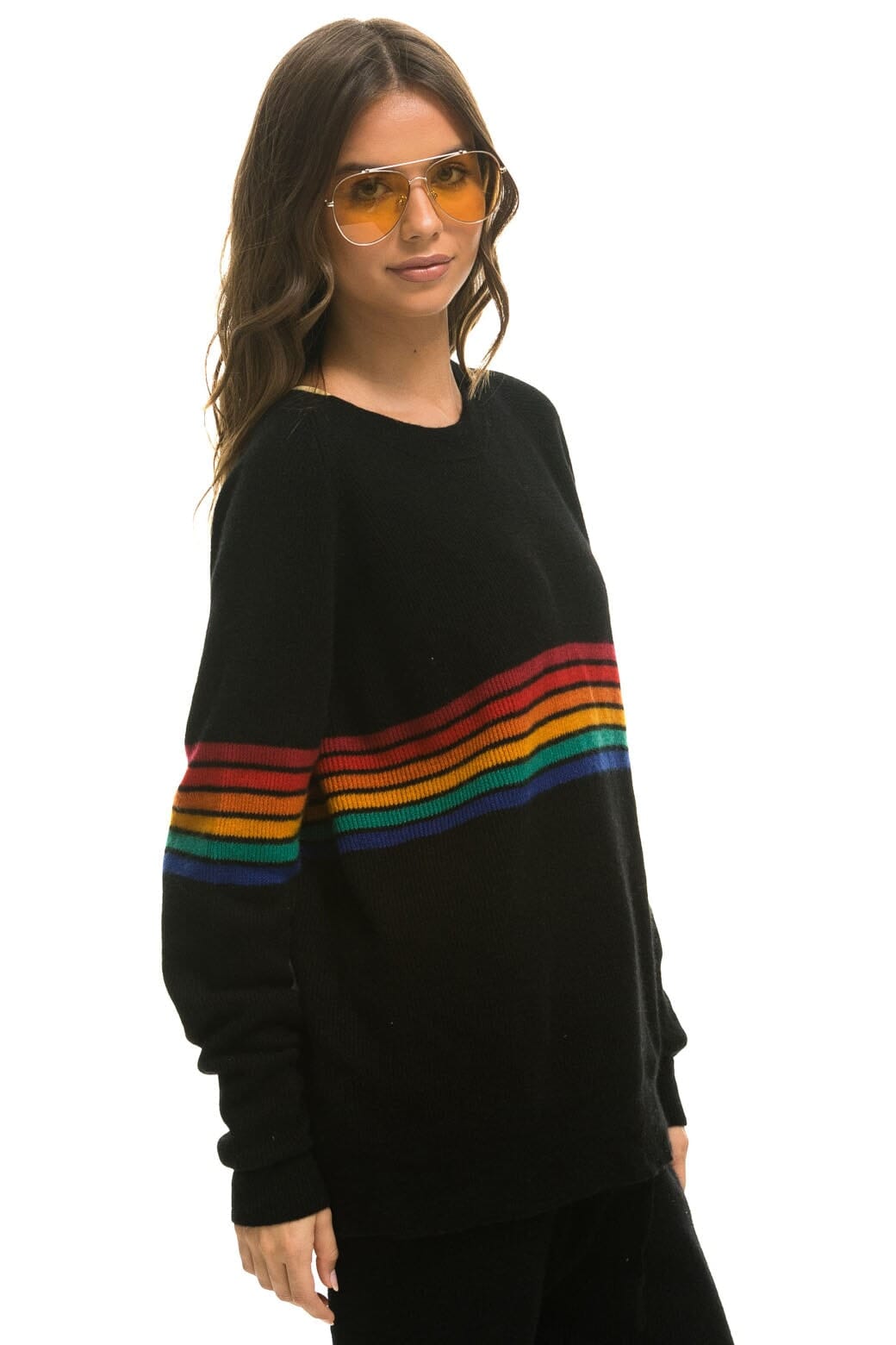RAINBOW STRIPE 6 UNISEX CASHMERE SWEATER - BLACK - Image 7