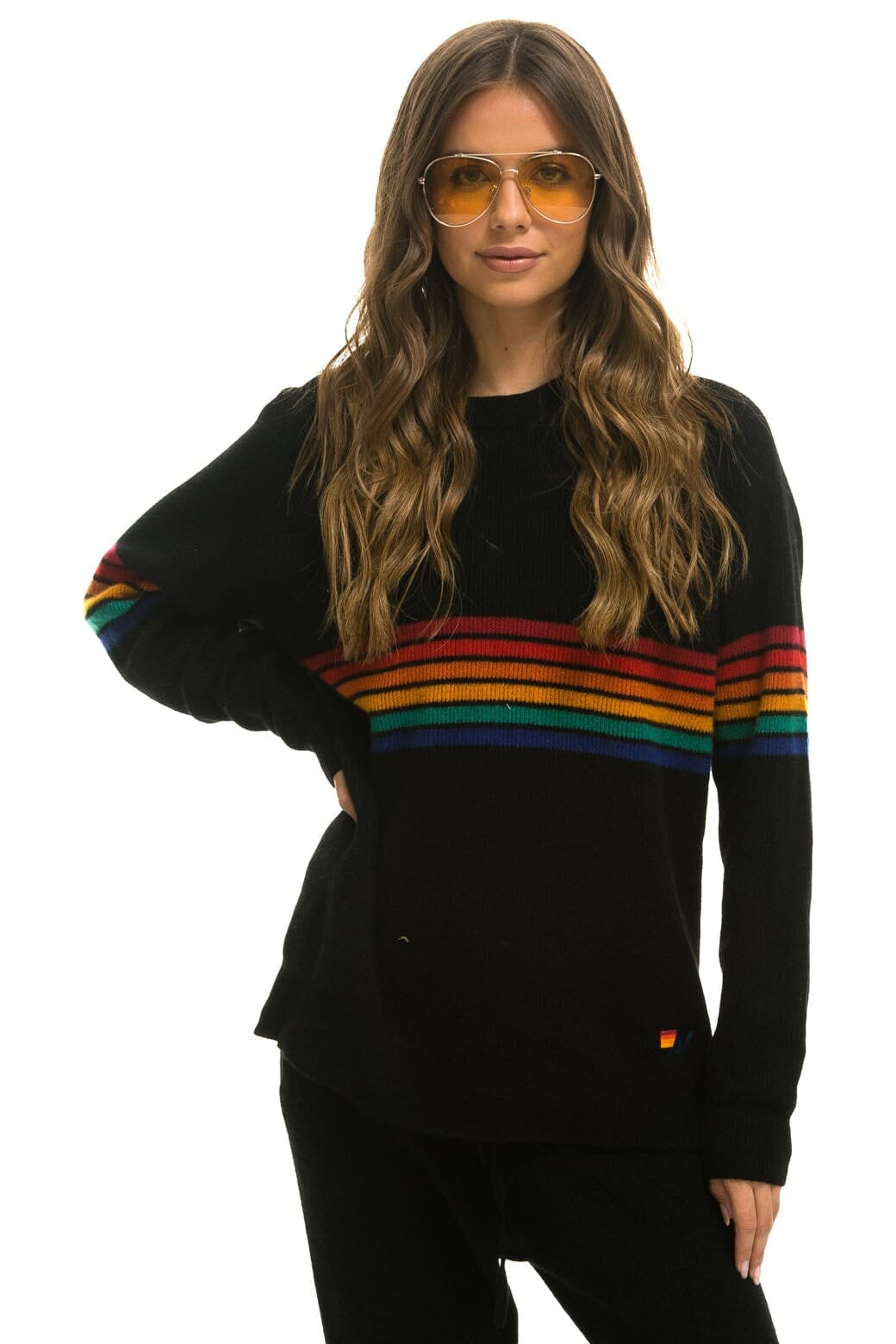 RAINBOW STRIPE 6 UNISEX CASHMERE SWEATER - BLACK - Image 3