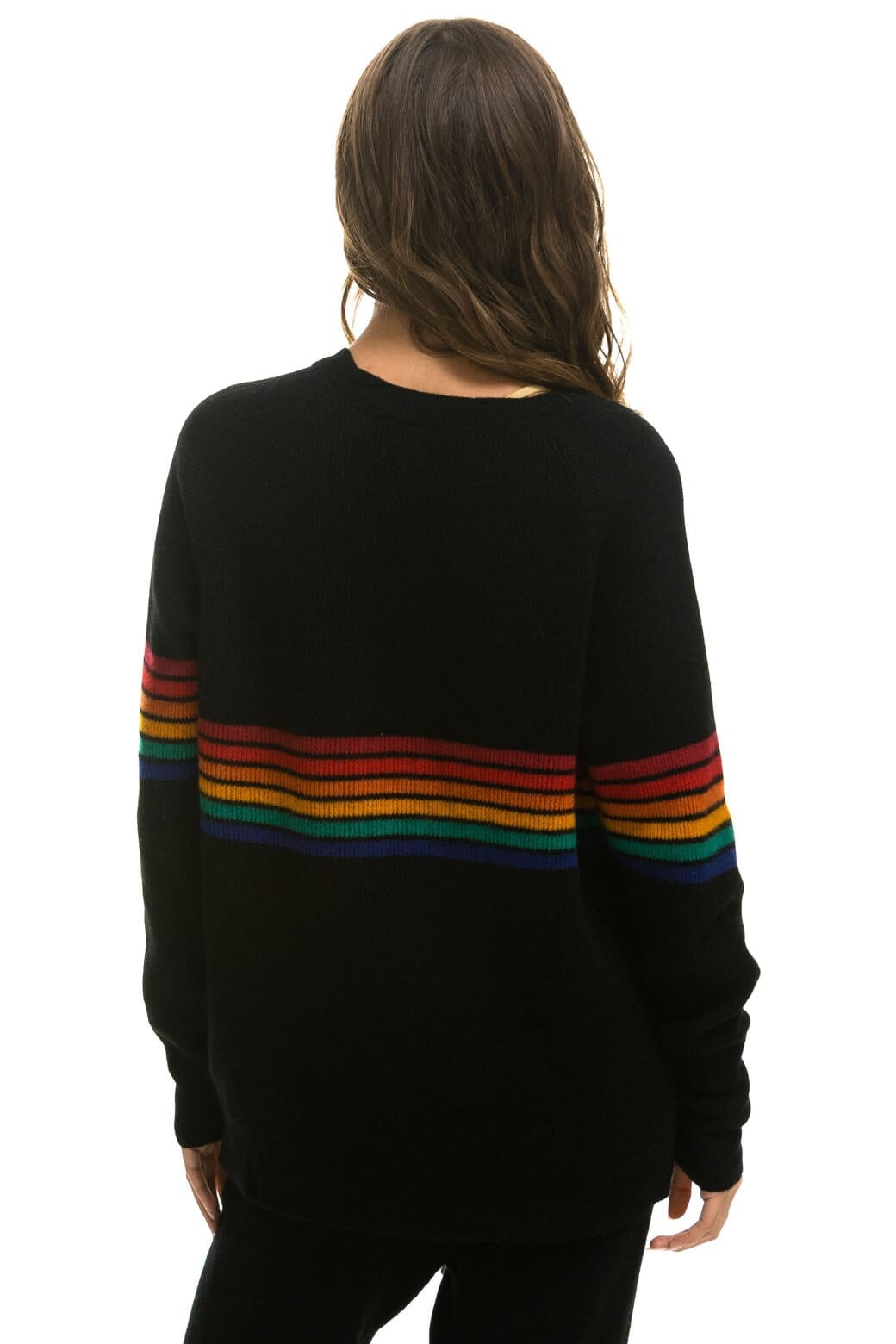RAINBOW STRIPE 6 UNISEX CASHMERE SWEATER - BLACK - Image 5
