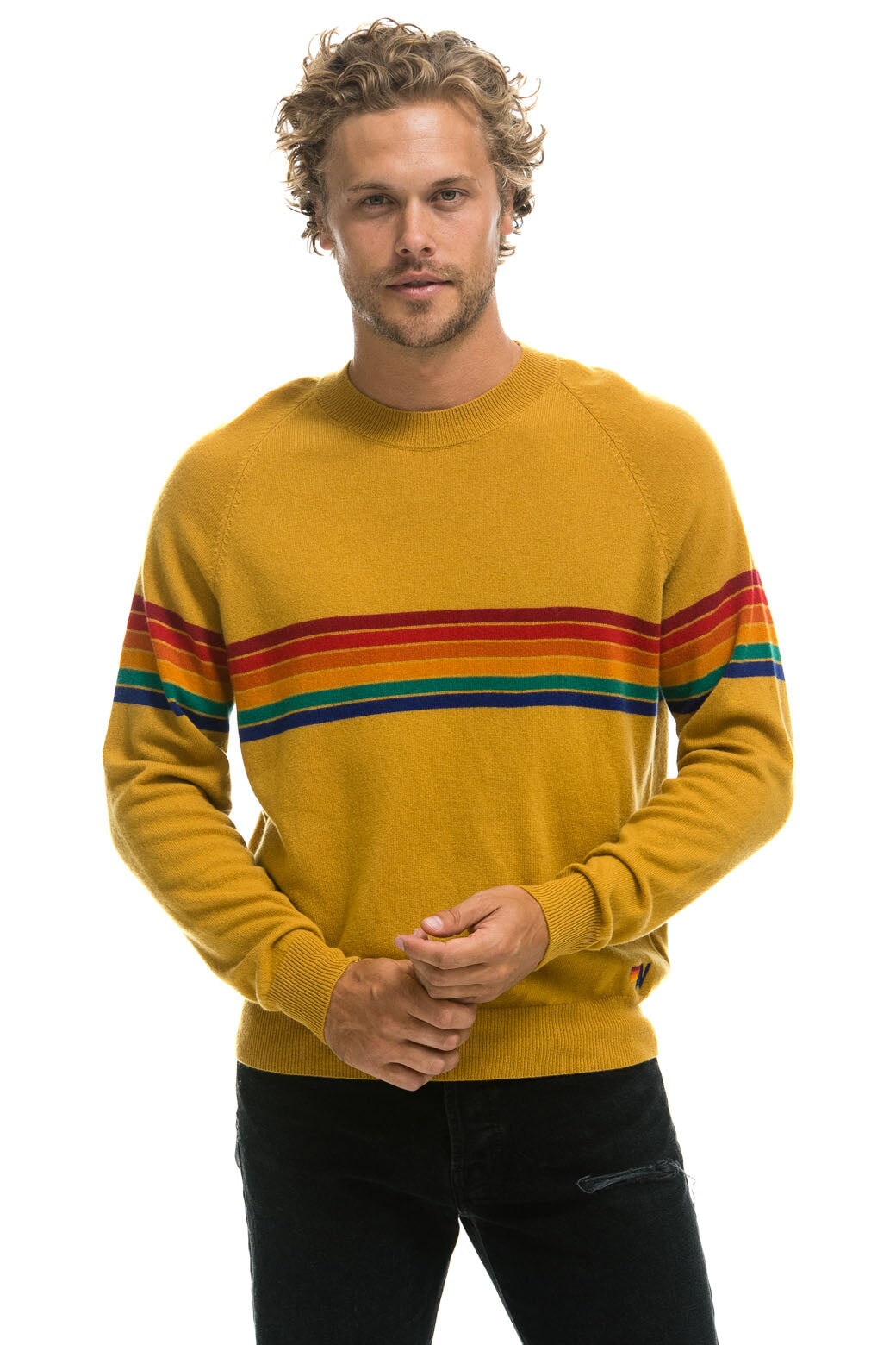 RAINBOW STRIPE 6 UNISEX LIGHT CASHMERE SWEATER - HARVEST - Image 4