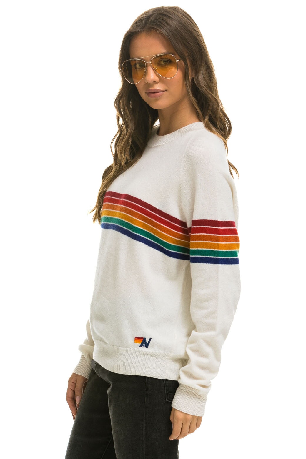 RAINBOW STRIPE 6 UNISEX LIGHT CASHMERE SWEATER - SNOW - Image 3
