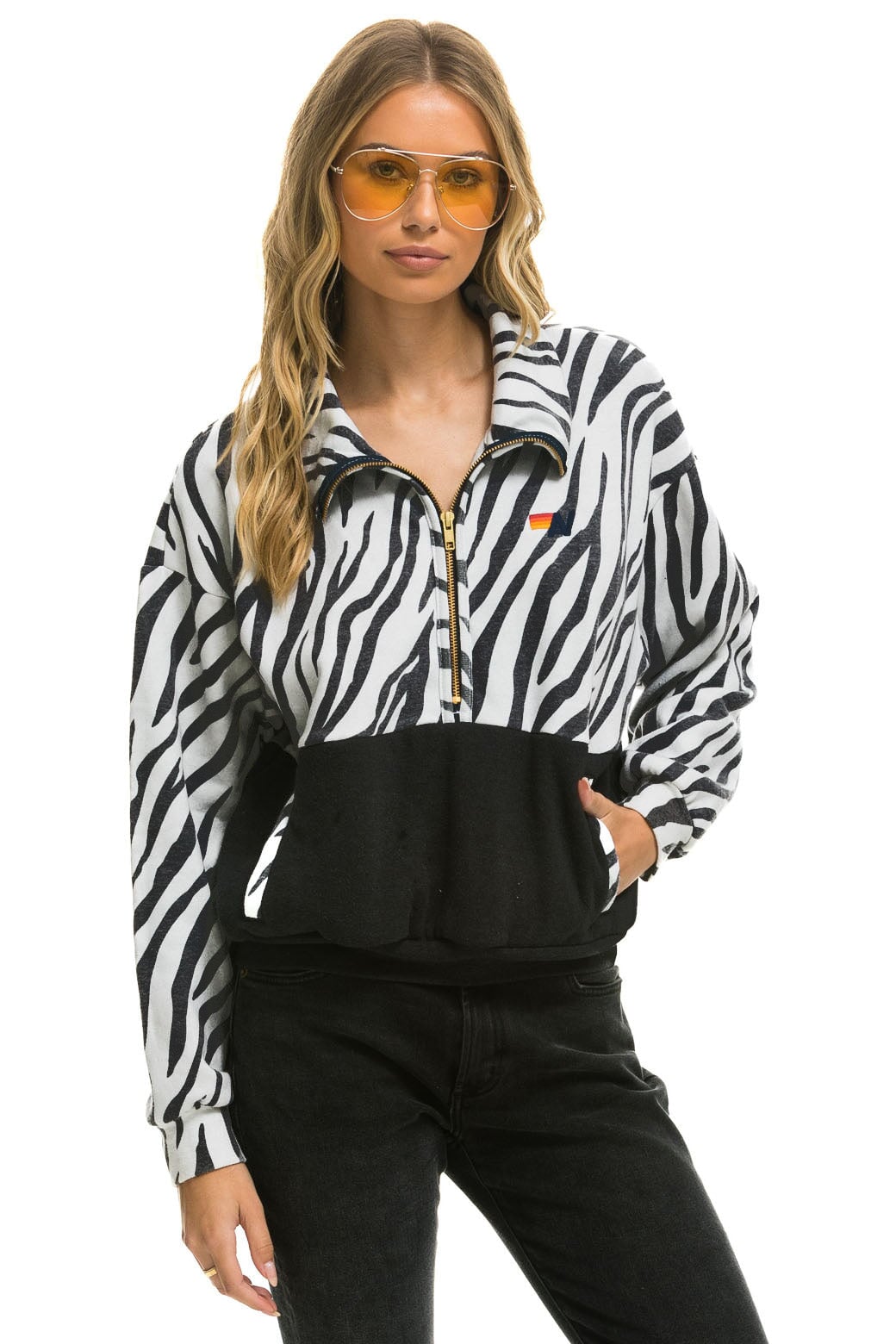 ZEBRA FLEECE UNISEX HALF ZIP COLOR BLOCK JACKET - ZEBRA - Image 5