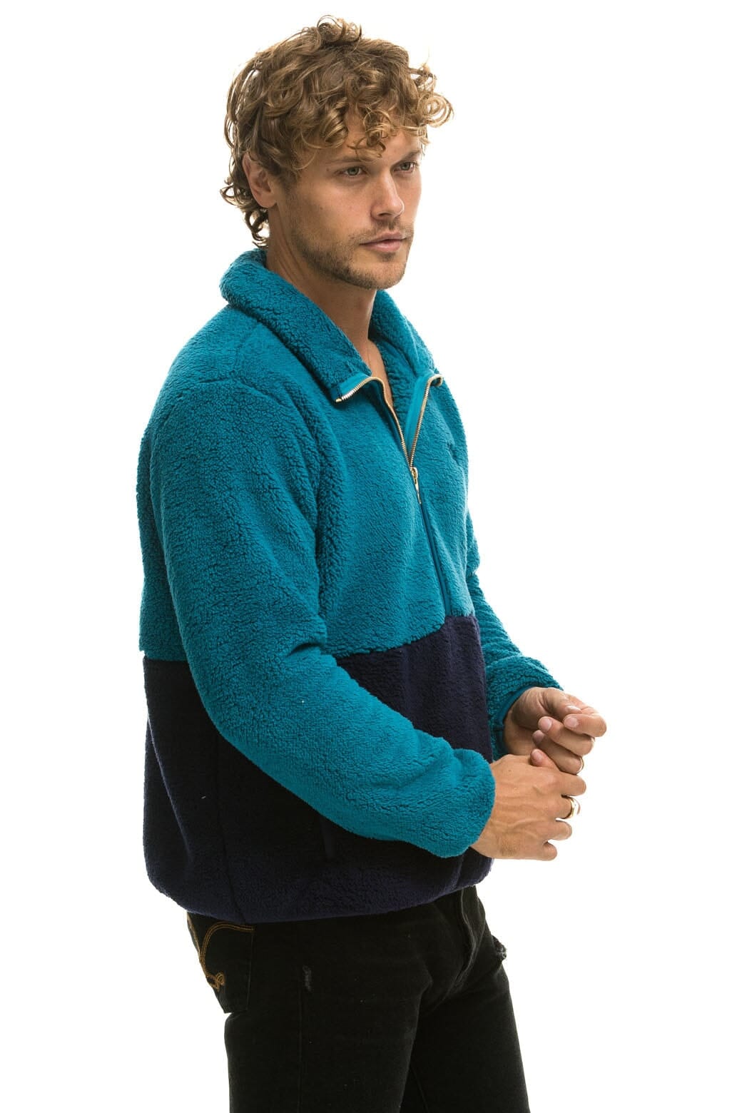 TEDDY UNISEX HALF ZIP COLOR BLOCK JACKET - CAPRI - Image 6