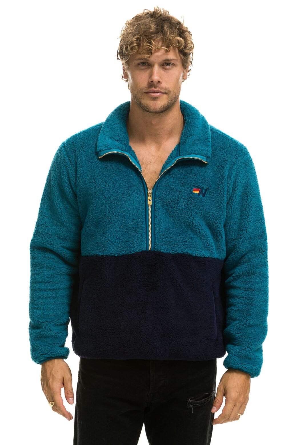 TEDDY UNISEX HALF ZIP COLOR BLOCK JACKET - CAPRI - Image 10